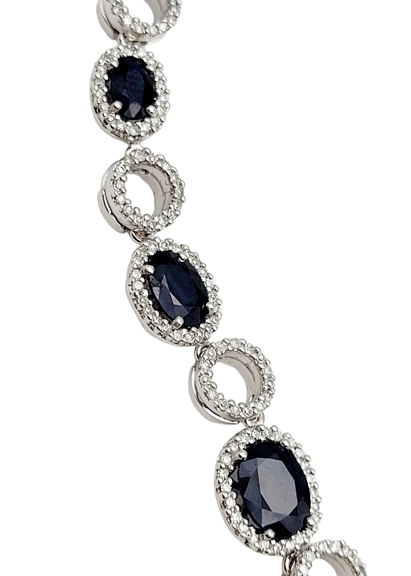 Oval Cut Effy Oval Natural Sapphire & Diamond Station Necklace in 14 Karat White Gold For Sale