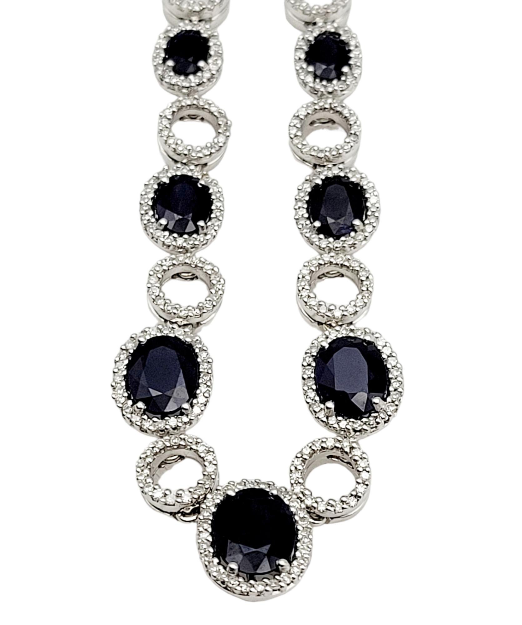 Effy Oval Natural Sapphire & Diamond Station Necklace in 14 Karat White Gold In Good Condition For Sale In Scottsdale, AZ