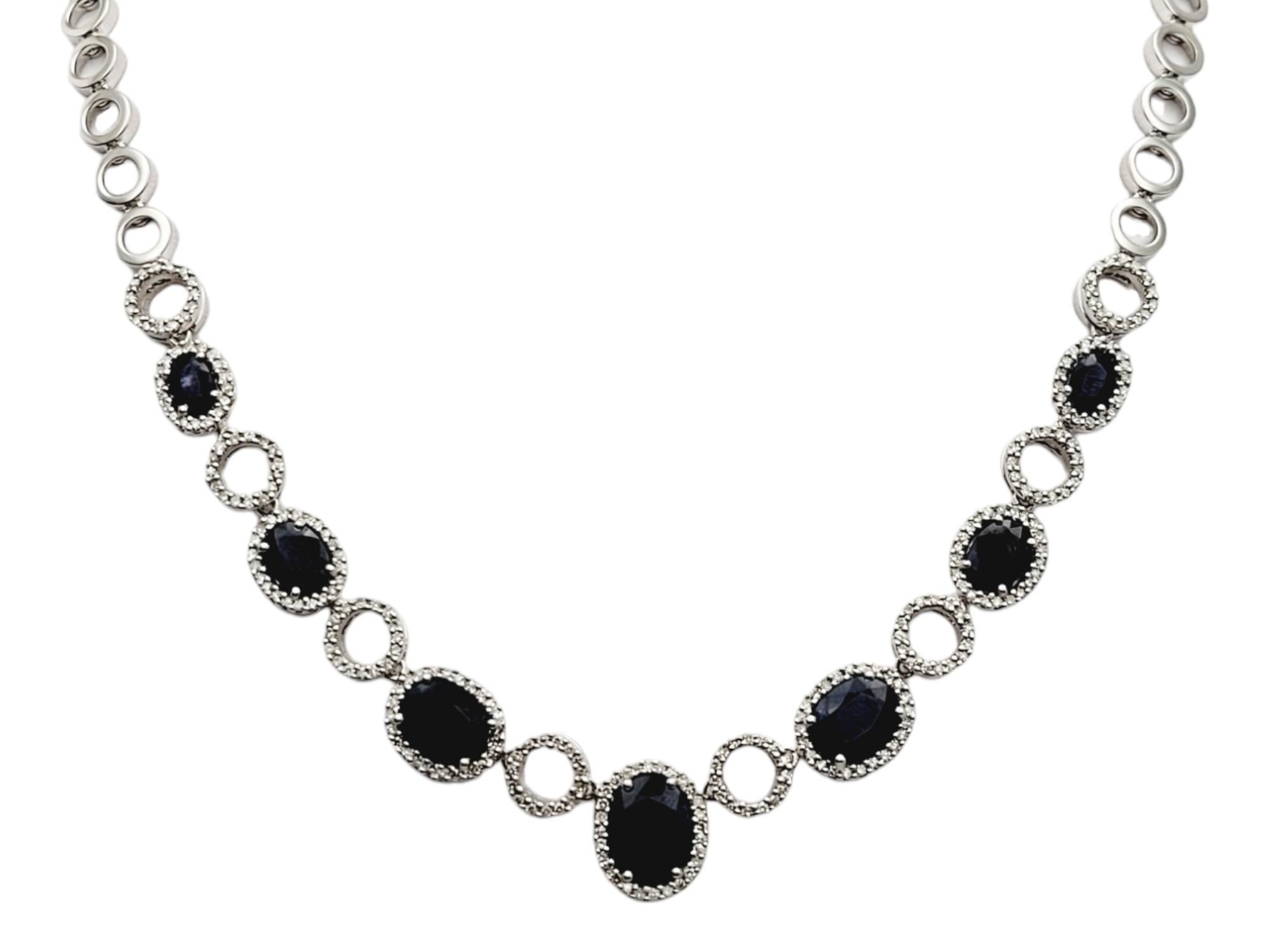 Women's Effy Oval Natural Sapphire & Diamond Station Necklace in 14 Karat White Gold For Sale