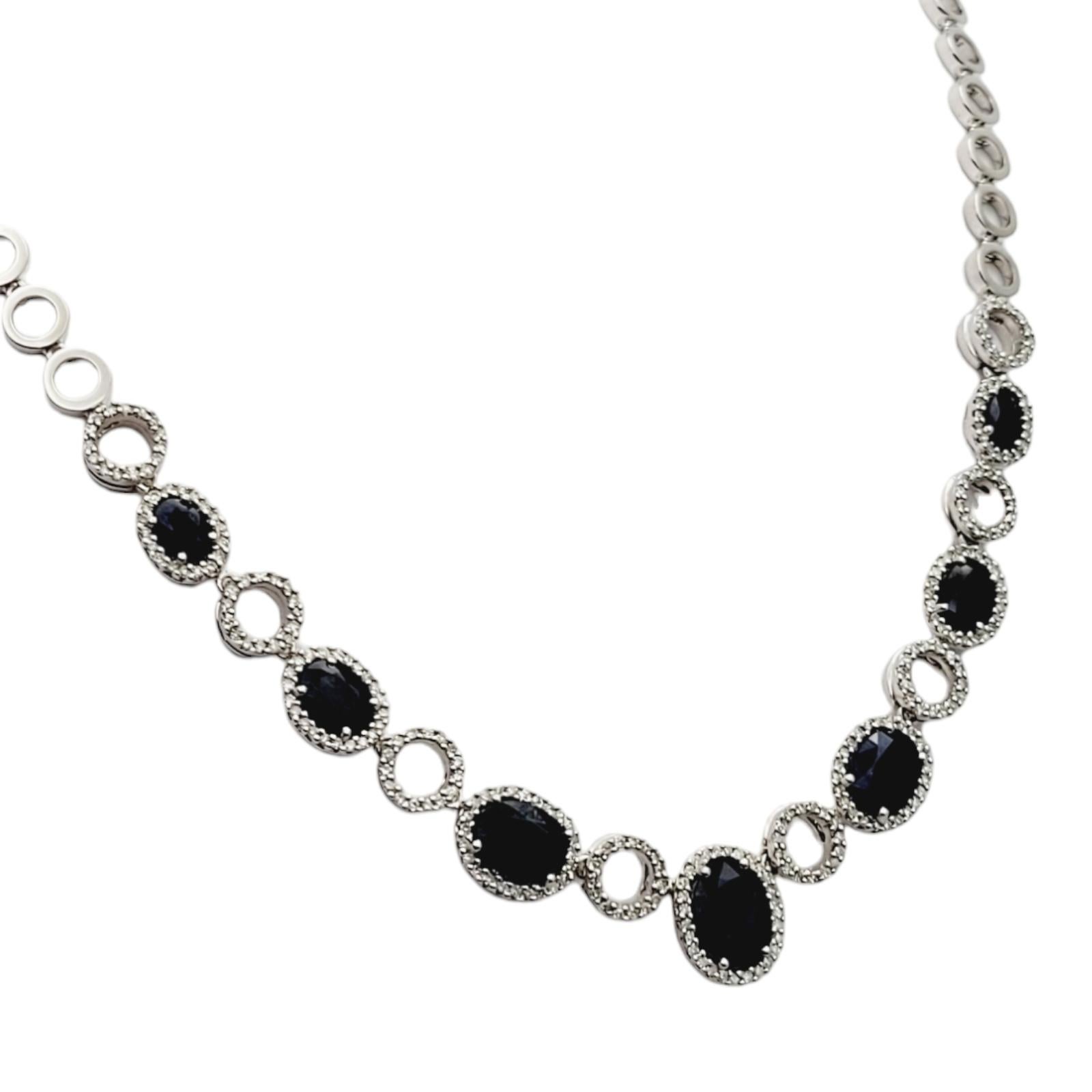 Effy Oval Natural Sapphire & Diamond Station Necklace in 14 Karat White Gold For Sale 1