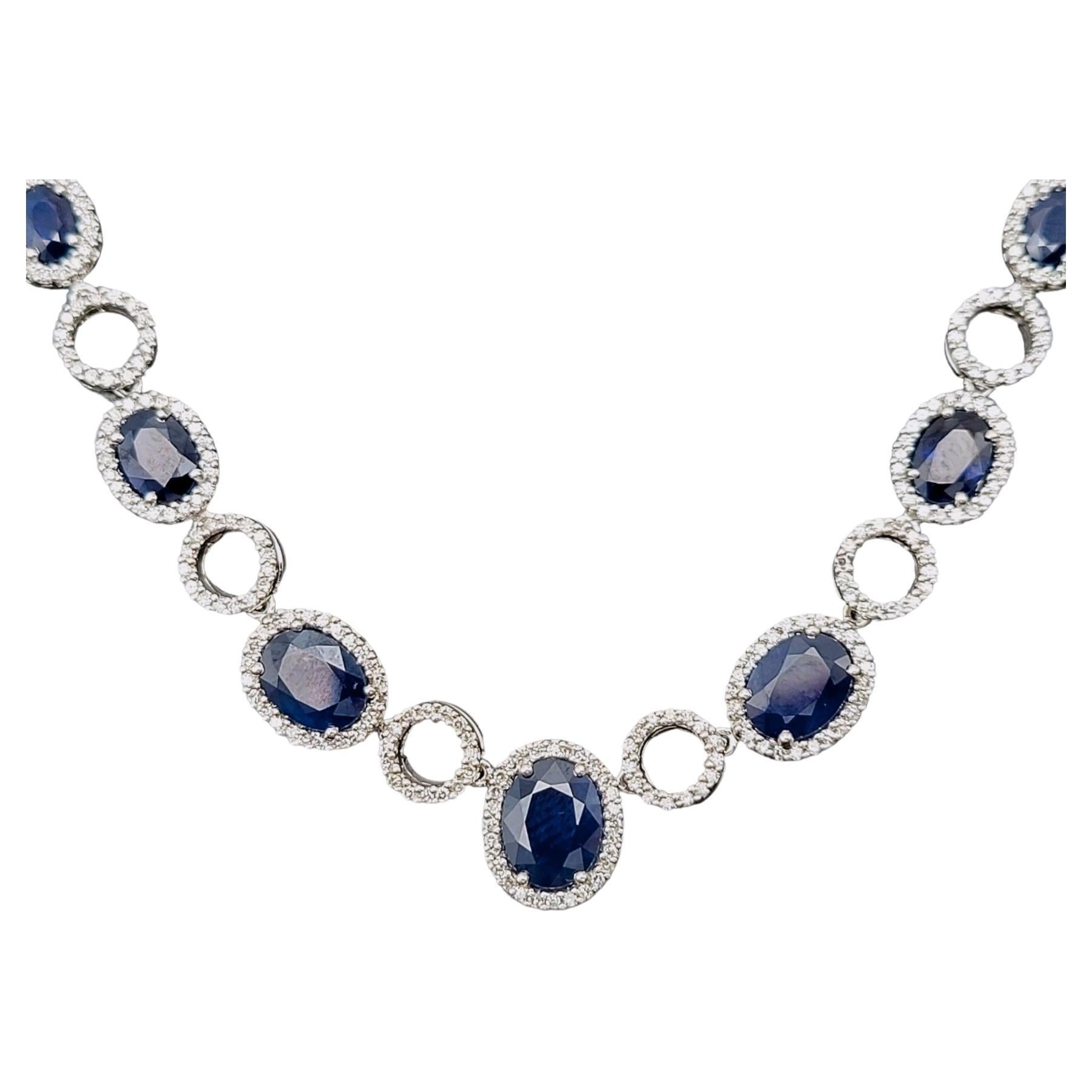 Effy Oval Natural Sapphire & Diamond Station Necklace in 14 Karat White Gold For Sale