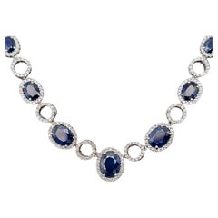 Effy Oval Natural Sapphire & Diamond Station Necklace in 14 Karat White Gold