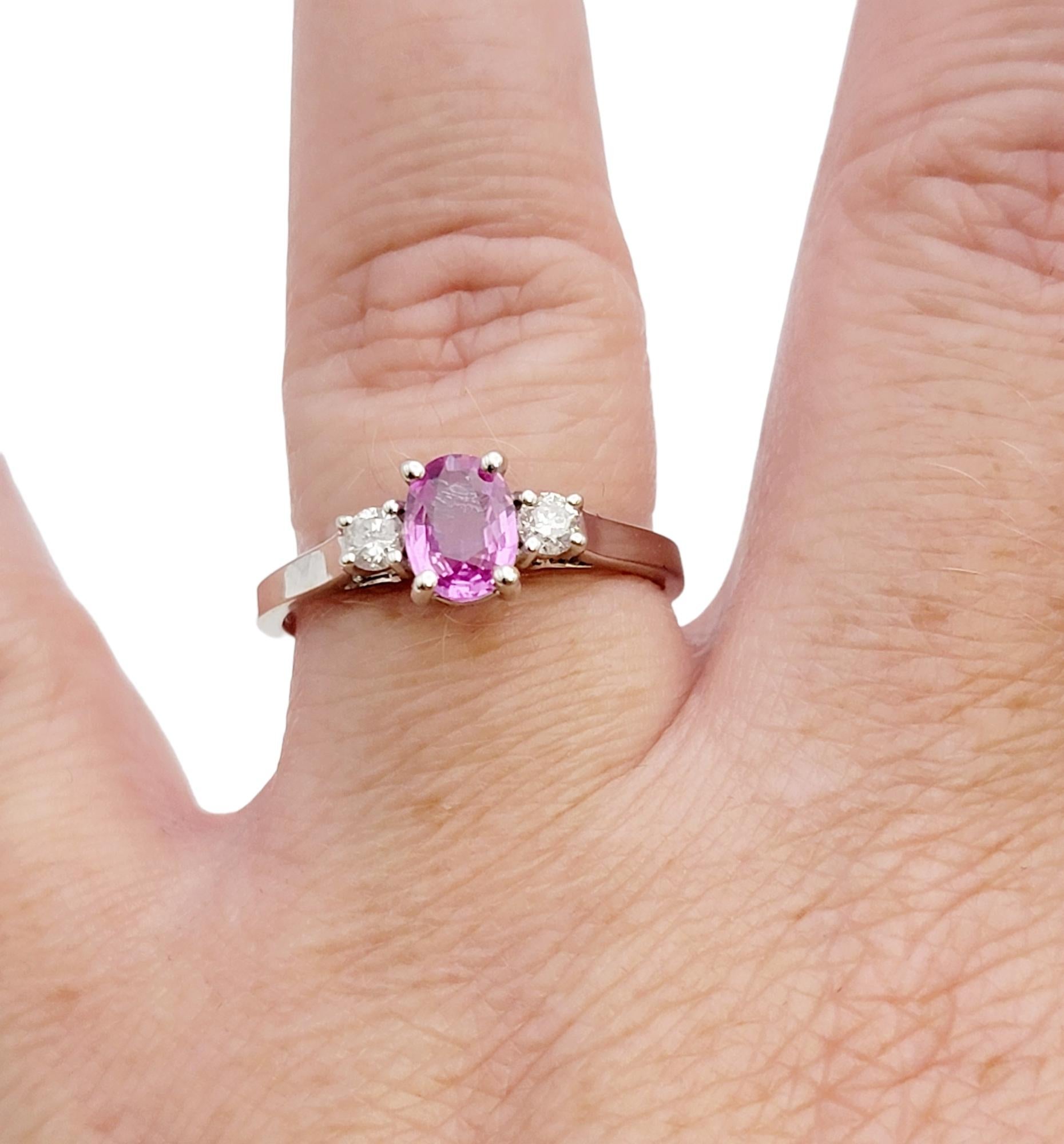 EFFY Oval Pink Sapphire and Diamond Three Stone Ring in 14 Karat White Gold For Sale 3