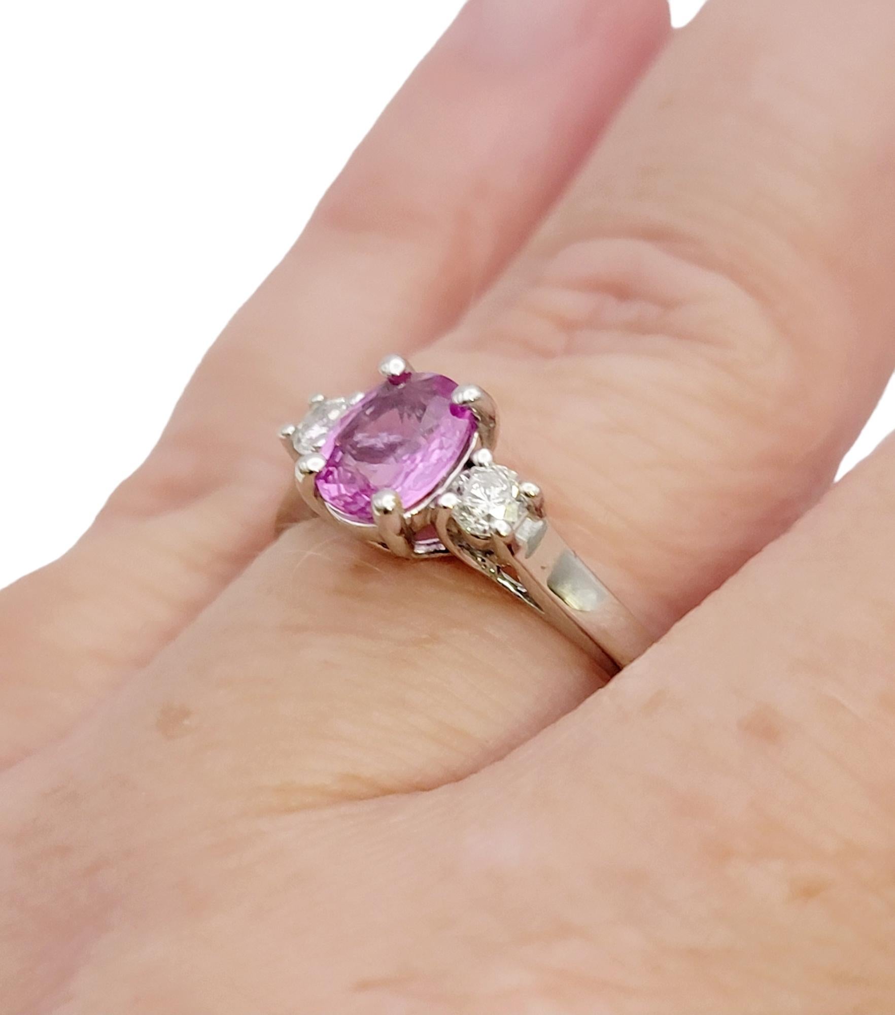EFFY Oval Pink Sapphire and Diamond Three Stone Ring in 14 Karat White Gold For Sale 4