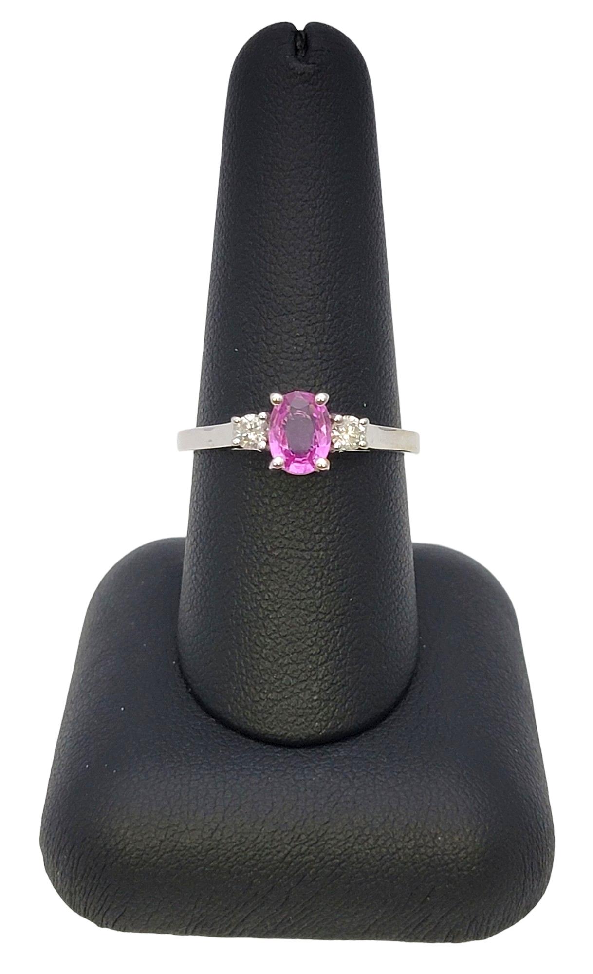 EFFY Oval Pink Sapphire and Diamond Three Stone Ring in 14 Karat White Gold For Sale 4