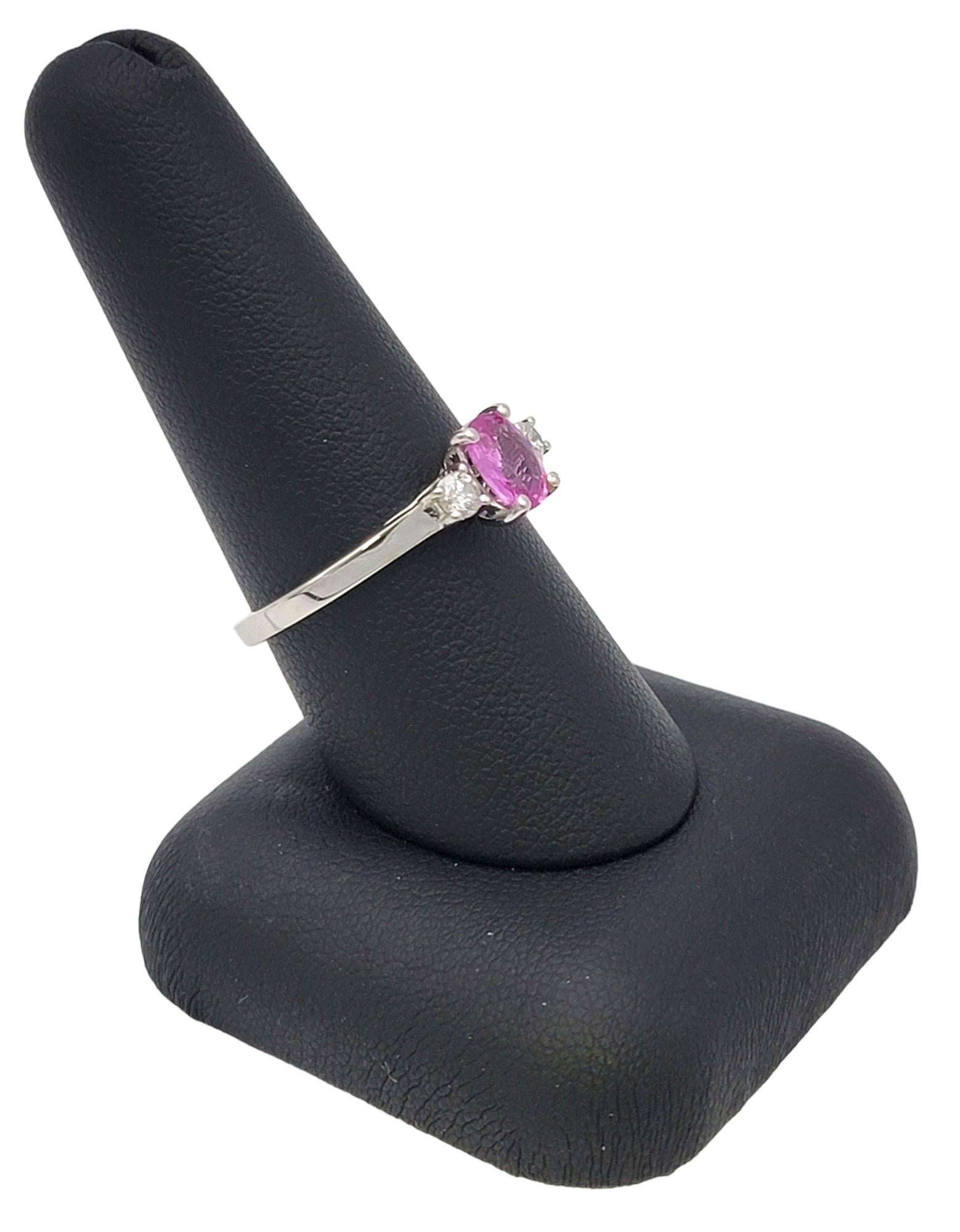 EFFY Oval Pink Sapphire and Diamond Three Stone Ring in 14 Karat White Gold For Sale 6