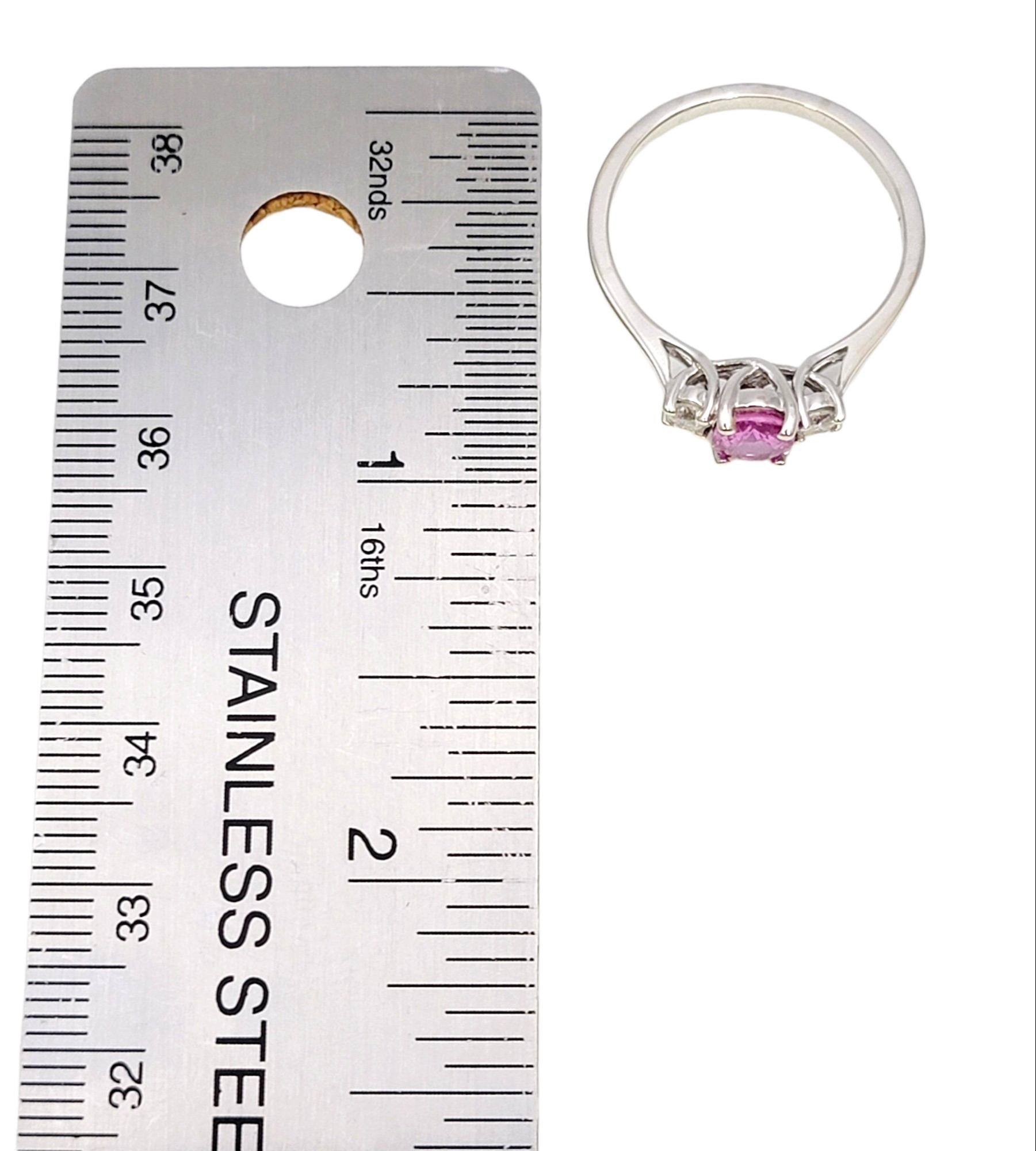 EFFY Oval Pink Sapphire and Diamond Three Stone Ring in 14 Karat White Gold For Sale 7