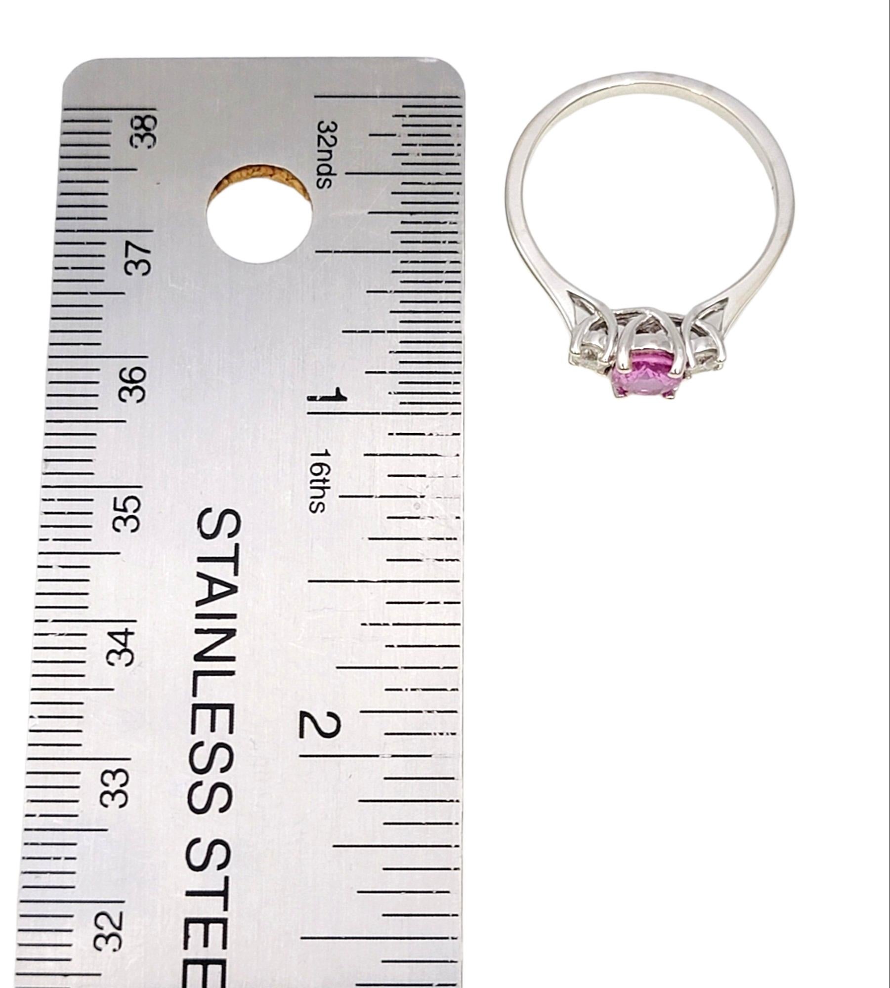 EFFY Oval Pink Sapphire and Diamond Three Stone Ring in 14 Karat White Gold For Sale 6