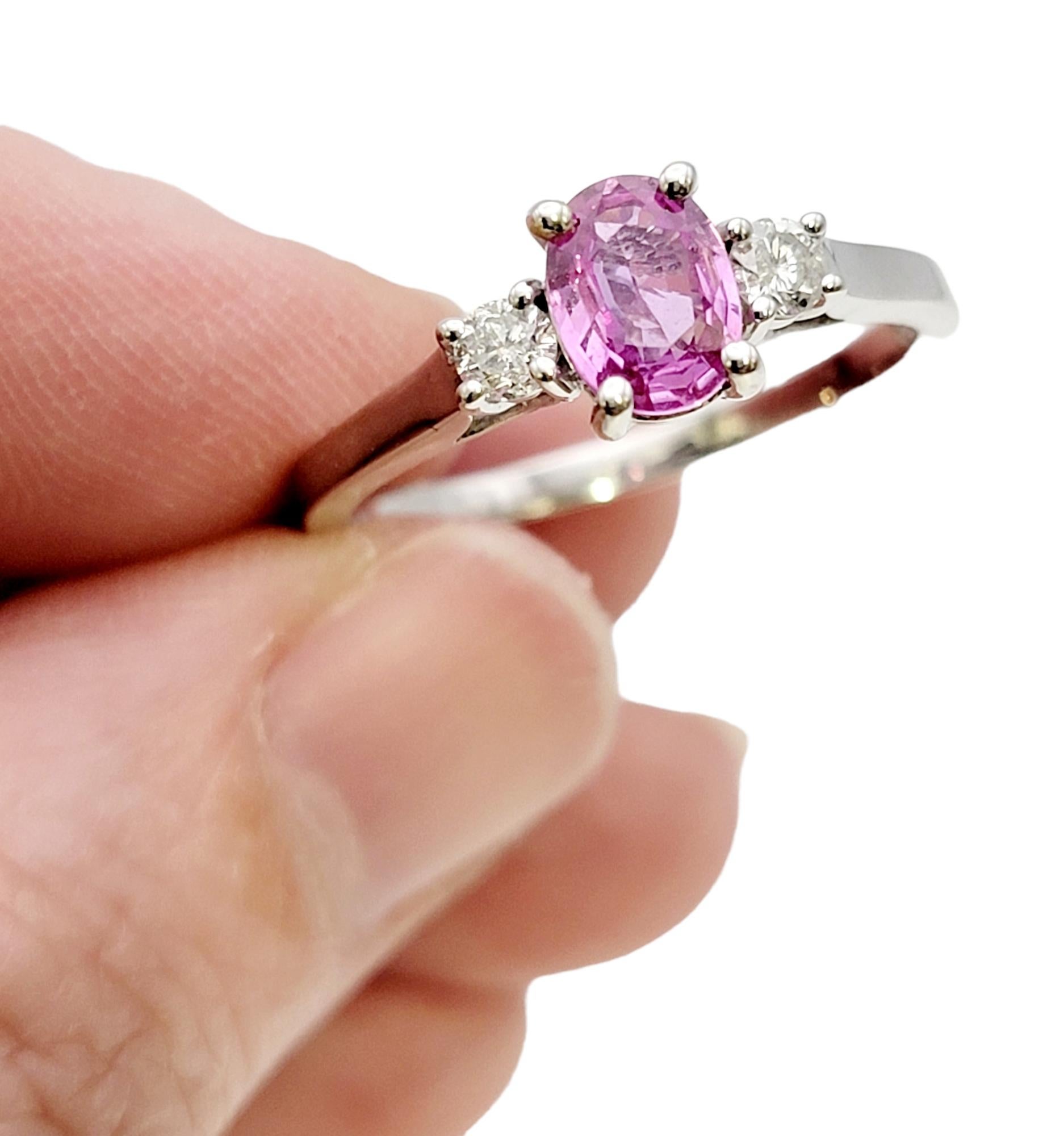 EFFY Oval Pink Sapphire and Diamond Three Stone Ring in 14 Karat White Gold For Sale 1