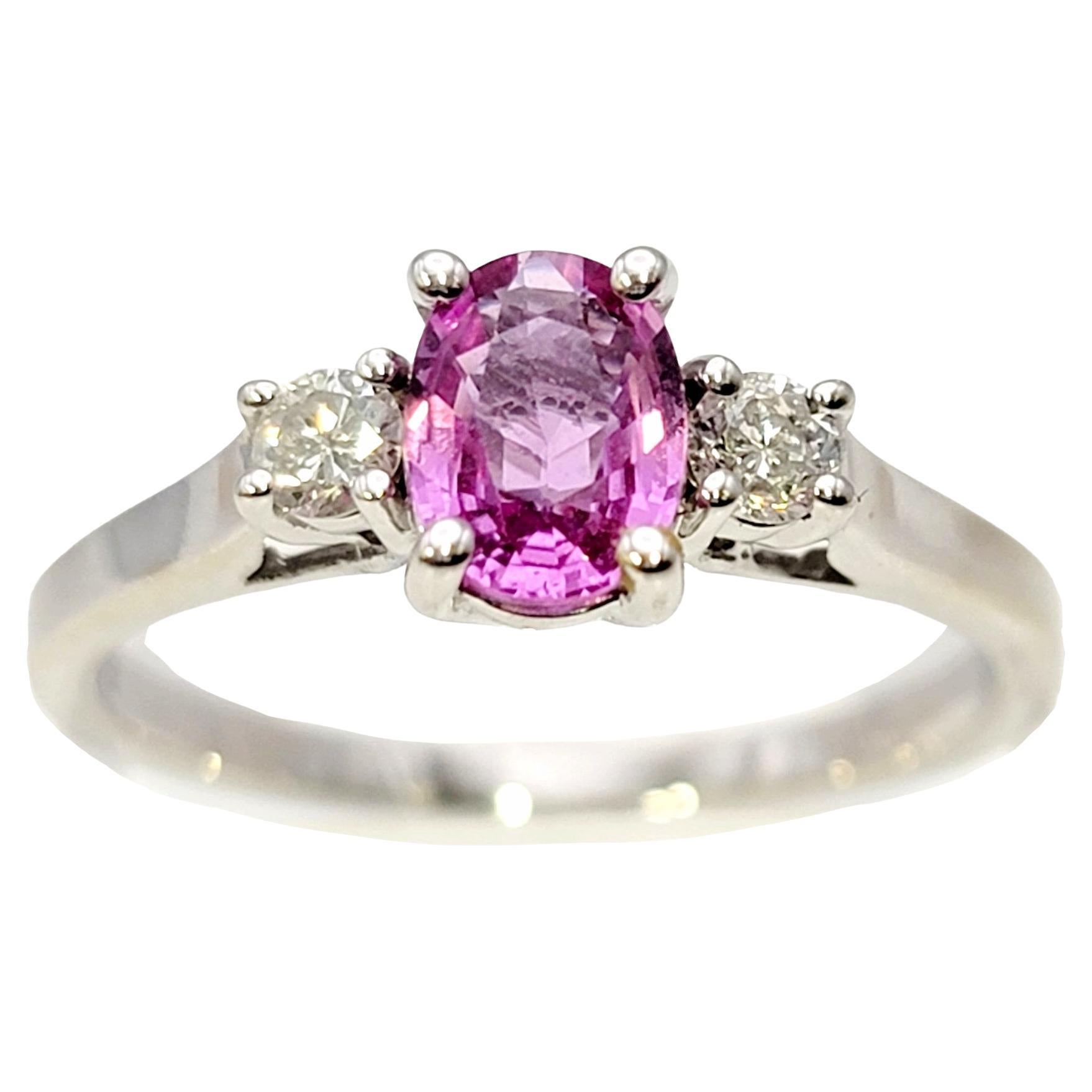 EFFY Oval Pink Sapphire and Diamond Three Stone Ring in 14 Karat White Gold For Sale