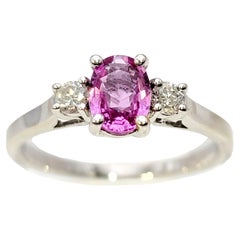 Used EFFY Oval Pink Sapphire and Diamond Three Stone Ring in 14 Karat White Gold