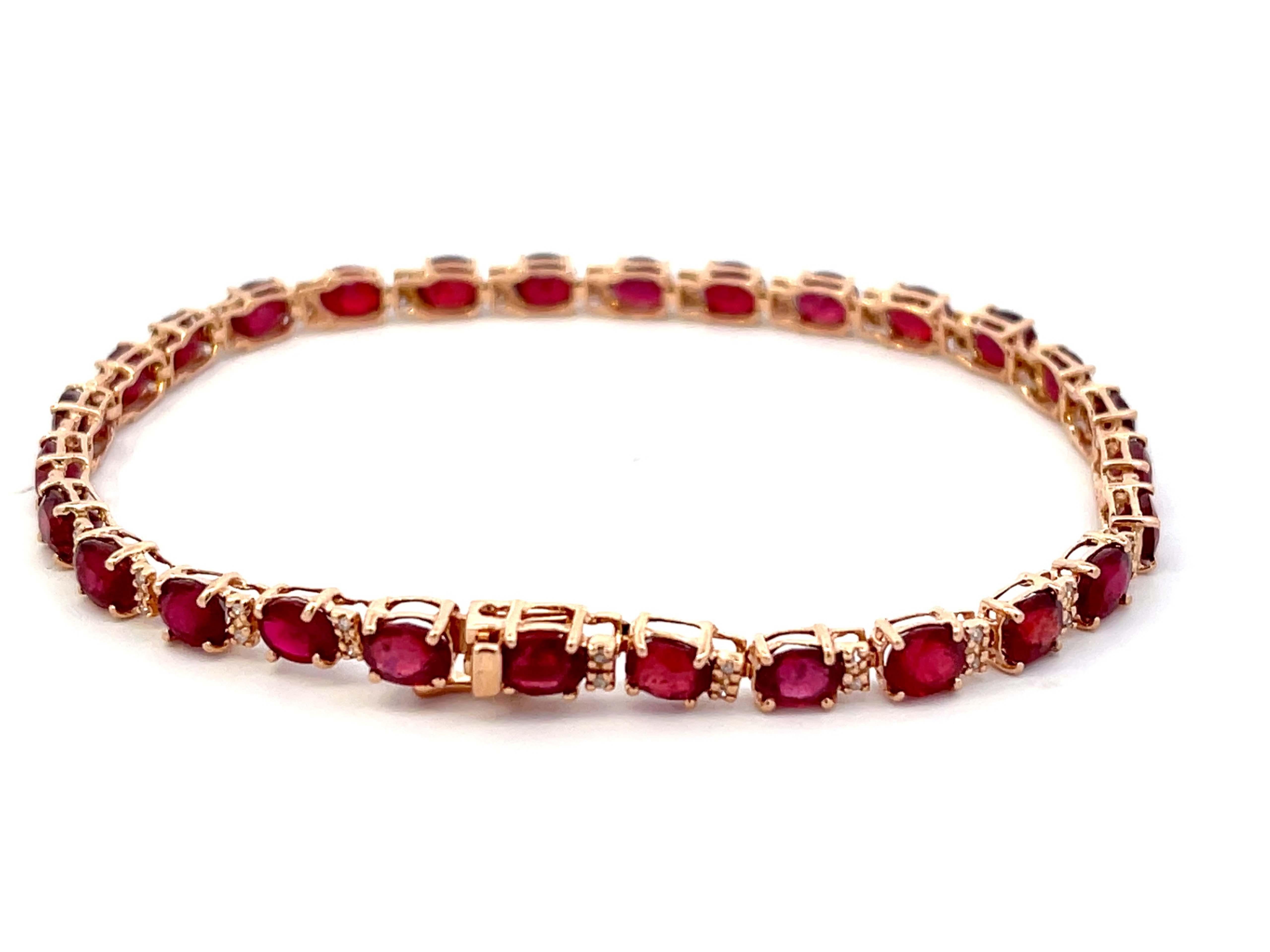 Modern Effy Oval Red Ruby and Diamond Tennis Bracelet in 14k Rose Gold For Sale
