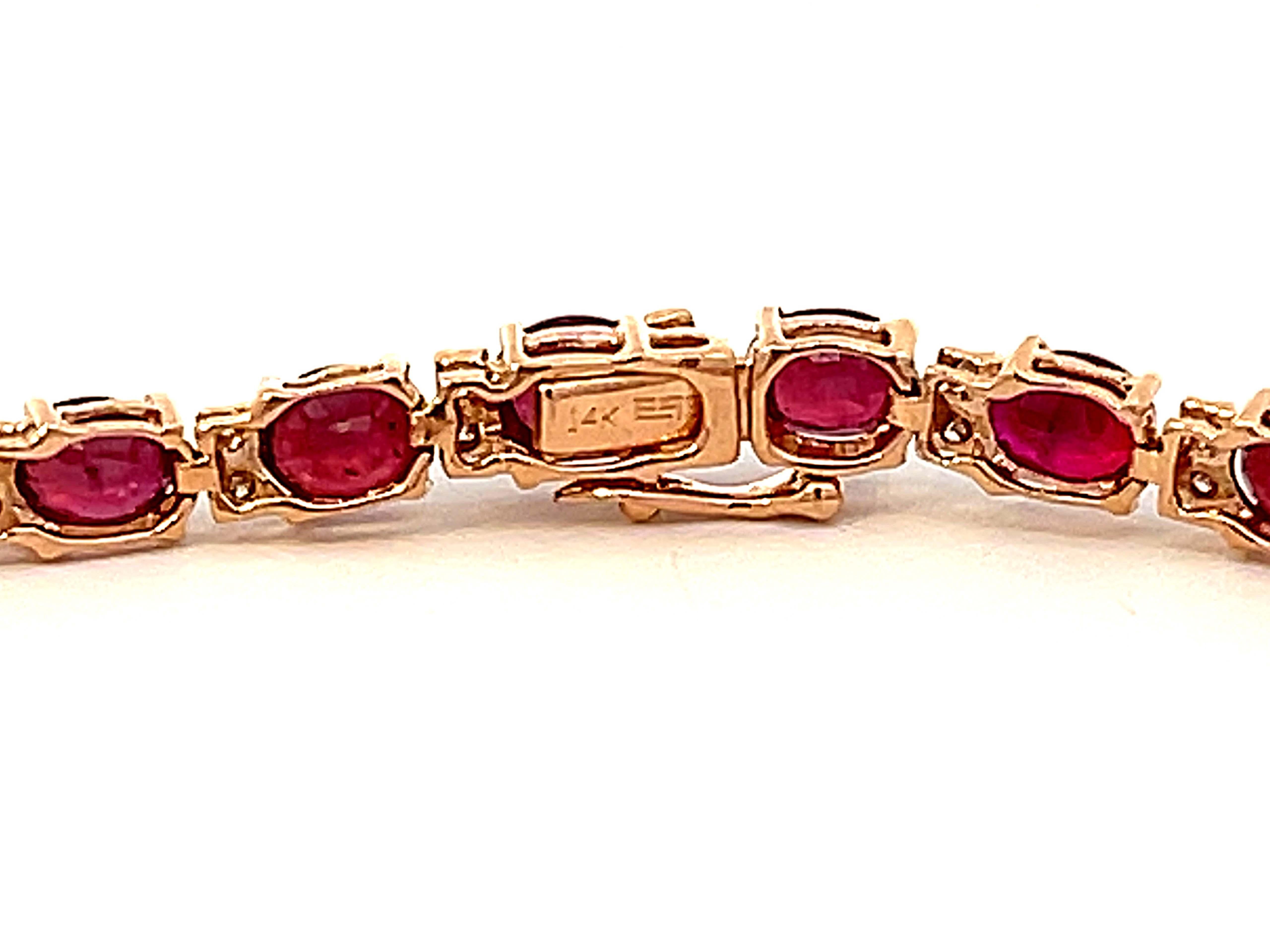 Brilliant Cut Effy Oval Red Ruby and Diamond Tennis Bracelet in 14k Rose Gold For Sale