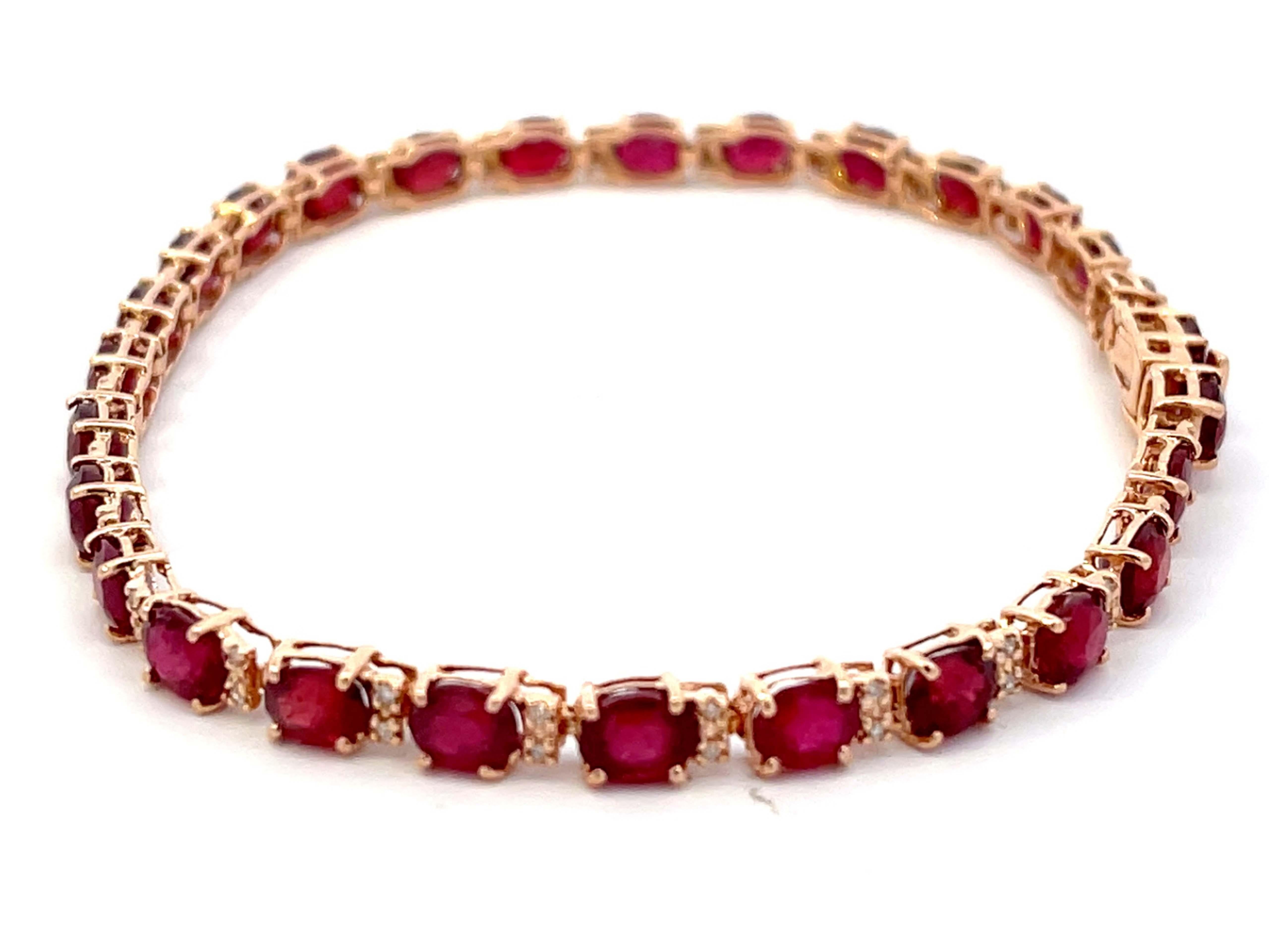 Effy Oval Red Ruby and Diamond Tennis Bracelet in 14k Rose Gold In Excellent Condition For Sale In Honolulu, HI