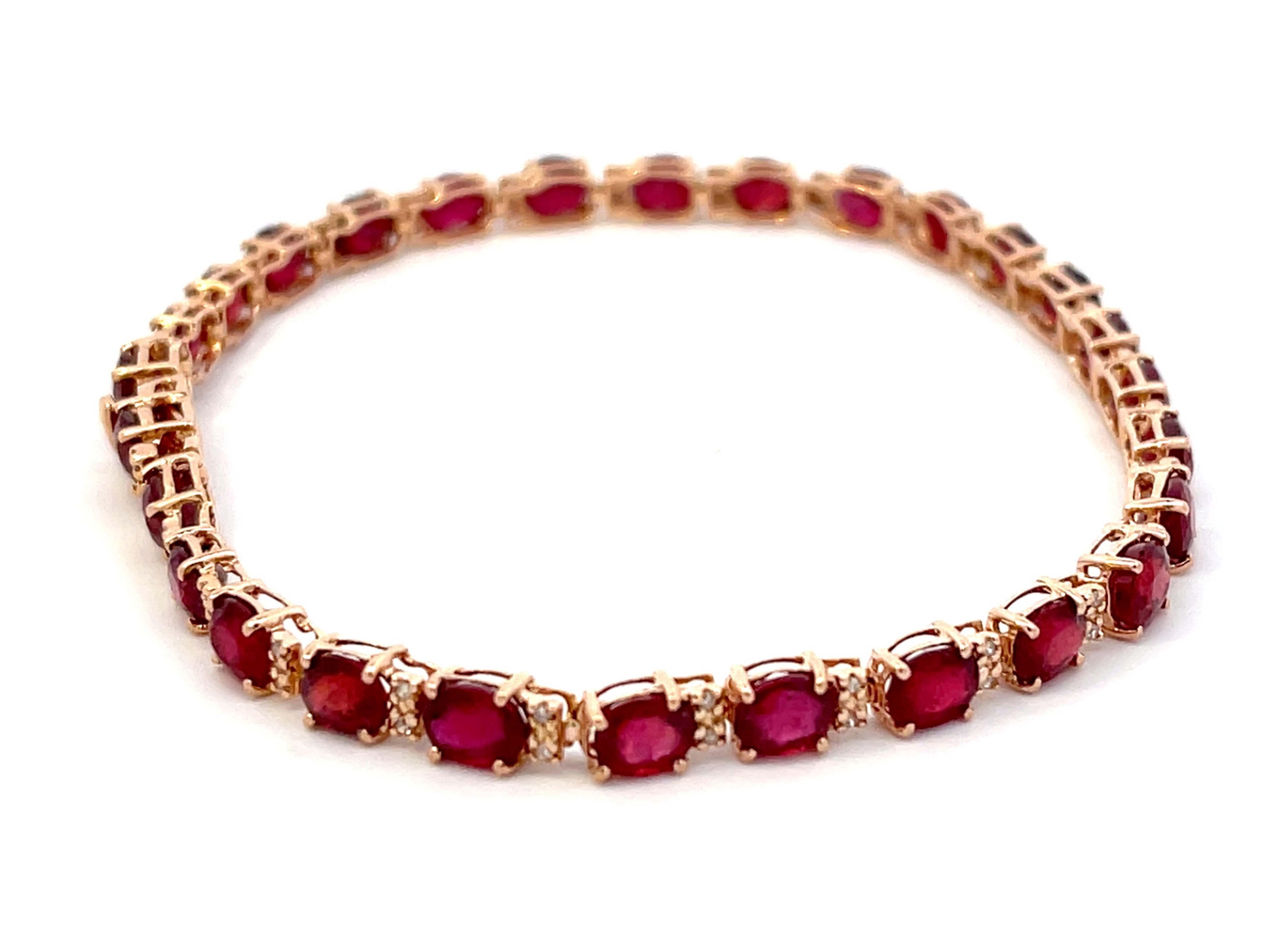 Women's Effy Oval Red Ruby and Diamond Tennis Bracelet in 14k Rose Gold For Sale