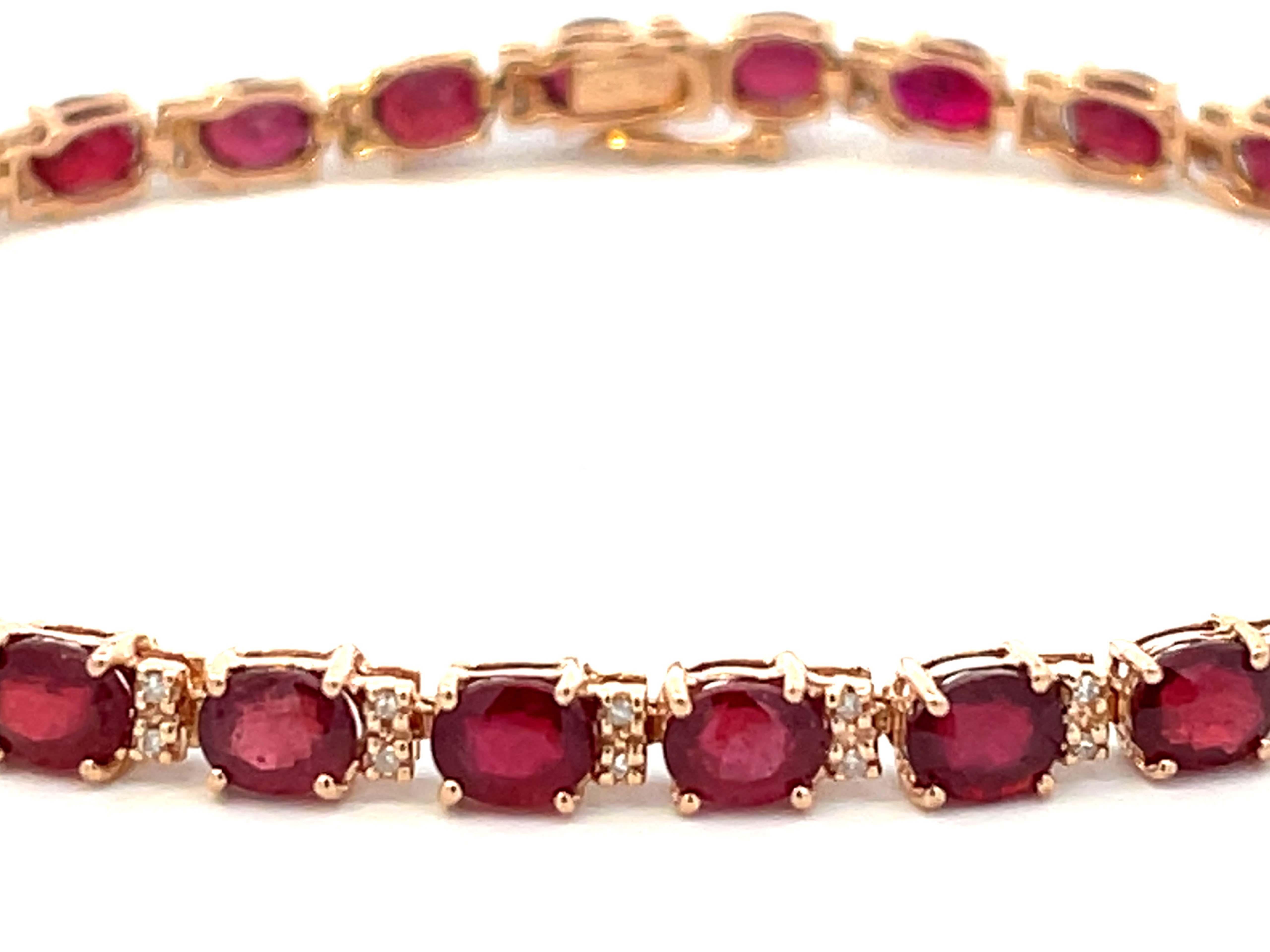 Effy Oval Red Ruby and Diamond Tennis Bracelet in 14k Rose Gold For Sale 1