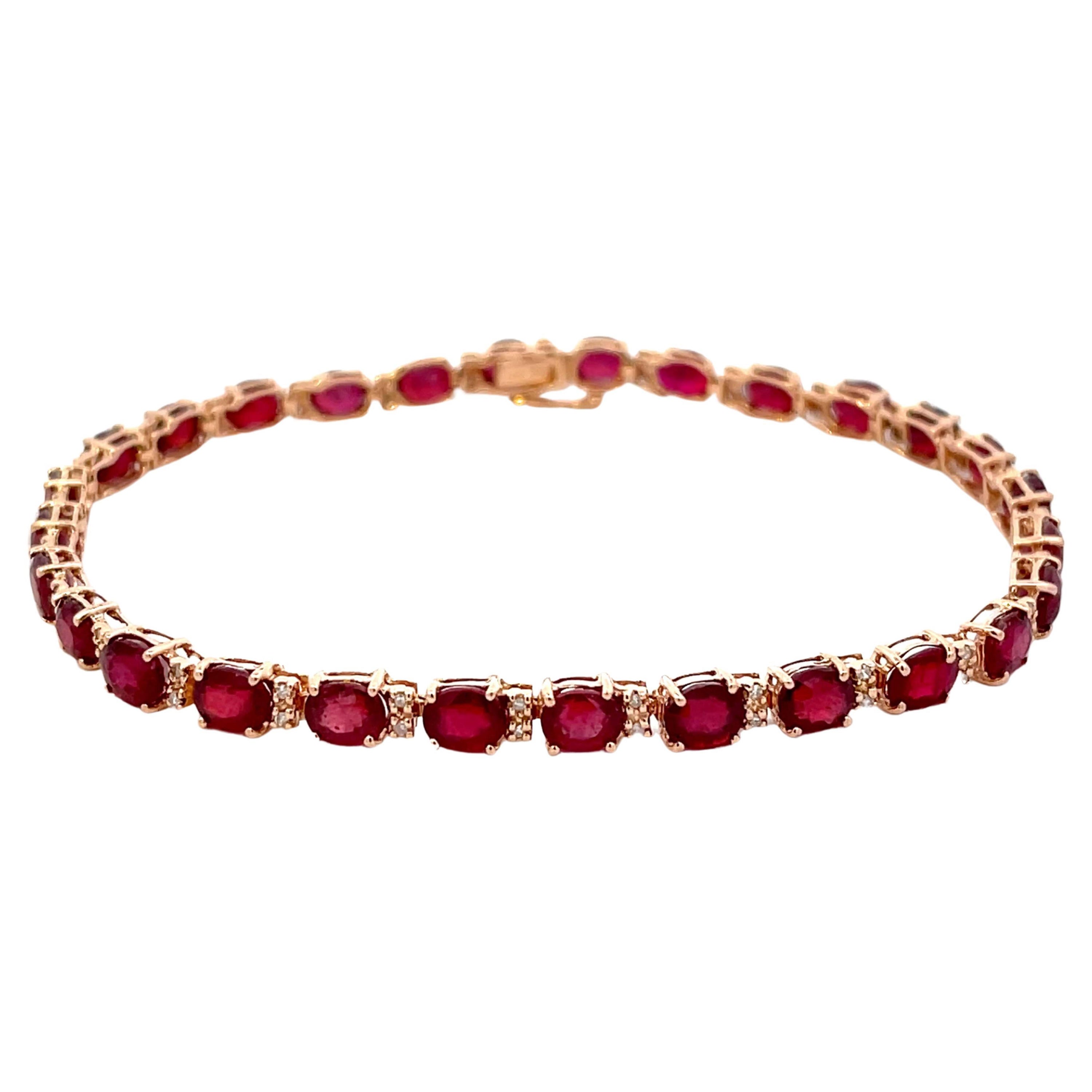 Effy Oval Roter Rubin und Diamant-Tennisarmband aus 14k Roségold