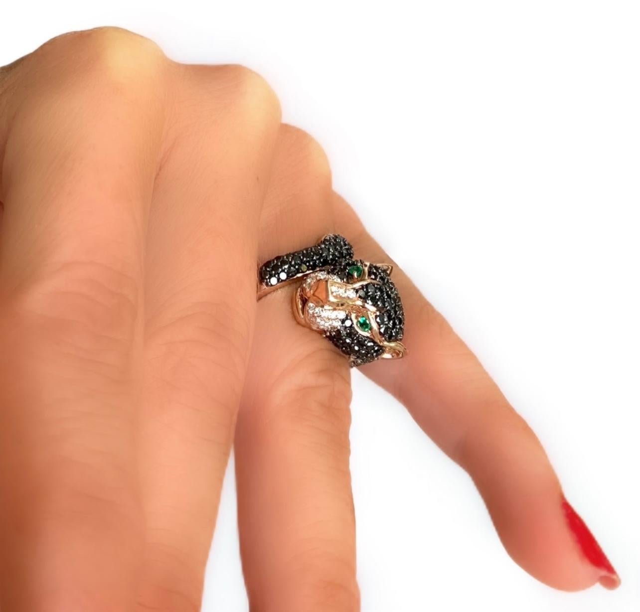 Round Cut Effy Panther Black Diamond Fashion Ring