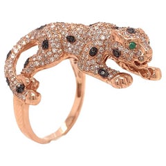 Effy Panther White and Black Diamond with Emerald Fashion Ring