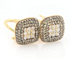 Effy Pave Chocolate and White Diamond Cushion Framed Earrings in 14K Yellow Gold