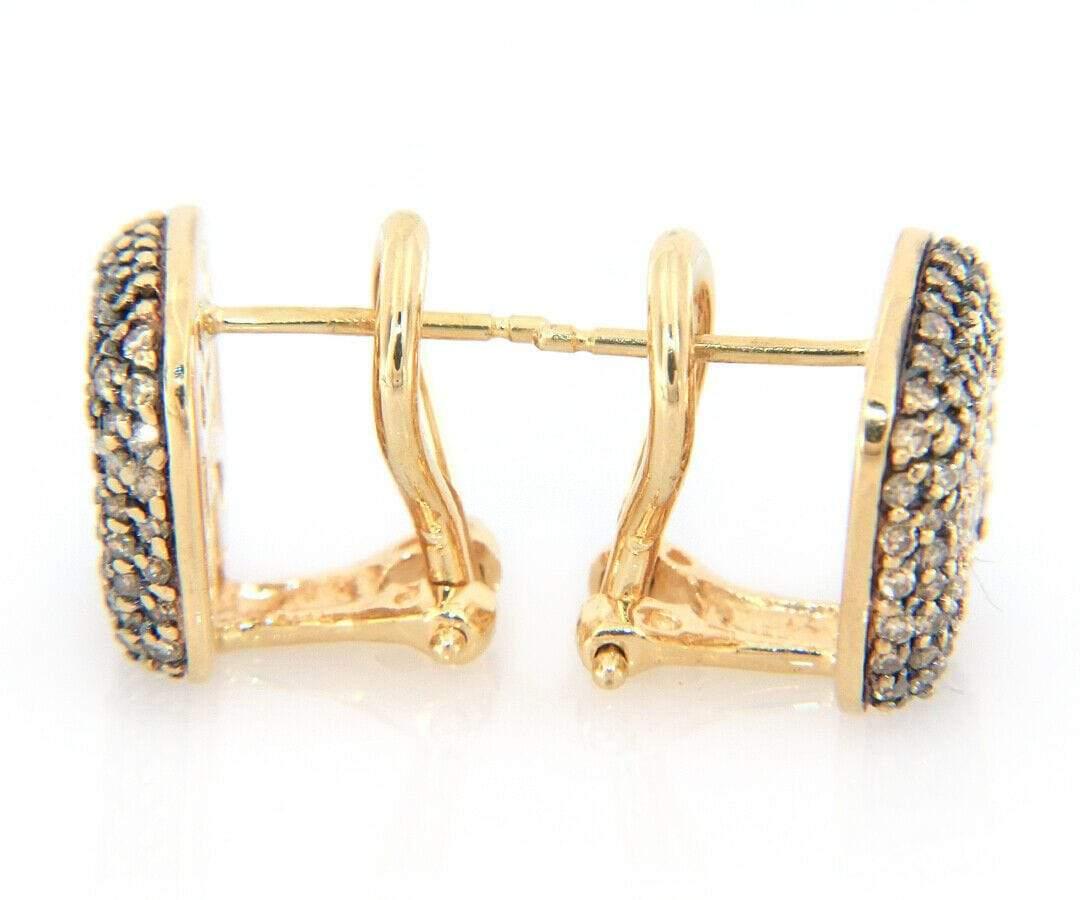 Effy Pave Chocolate and White Diamond Cushion Framed Earrings in 14K Yellow Gold In Excellent Condition For Sale In Vienna, VA
