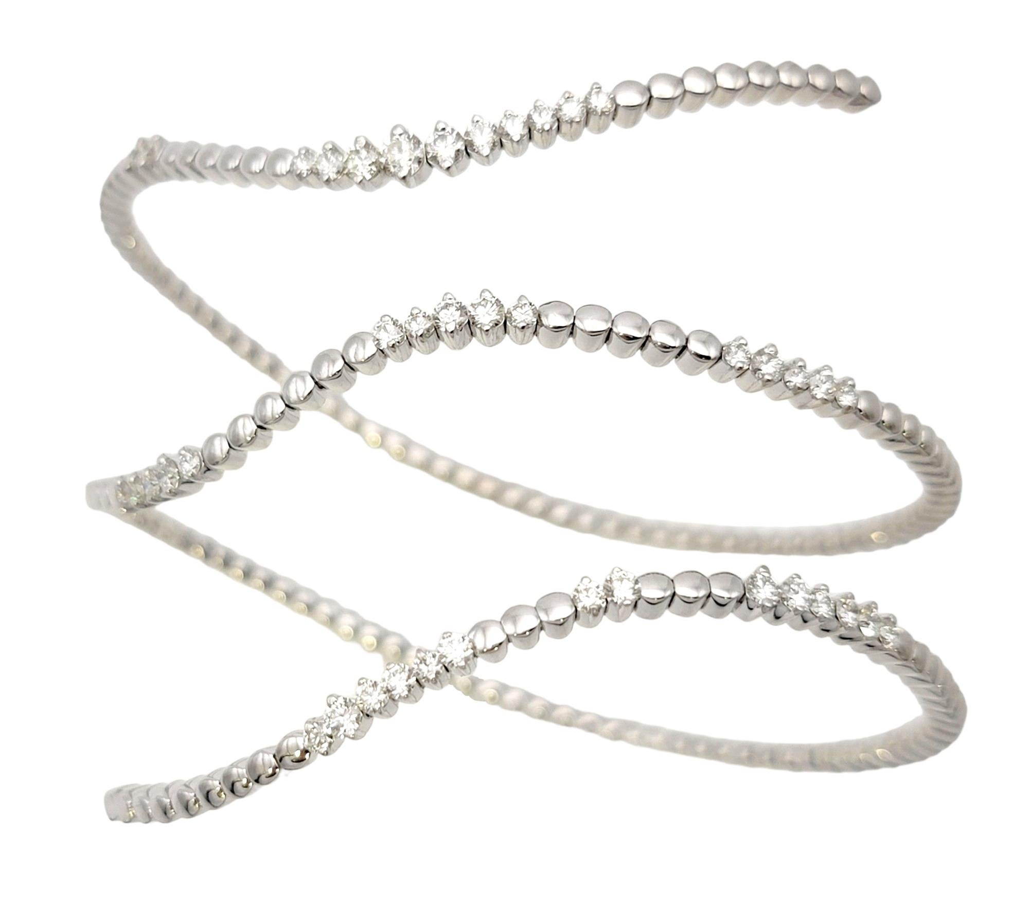 Round Cut EFFY Pave Classica Diamond Flex Wrap Open Cuff Bracelet in 14 Karat White Gold  For Sale