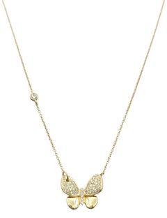 Effy Pavé Diamond Butterfly Pendant Necklace Set in 14 Karat Yellow Gold