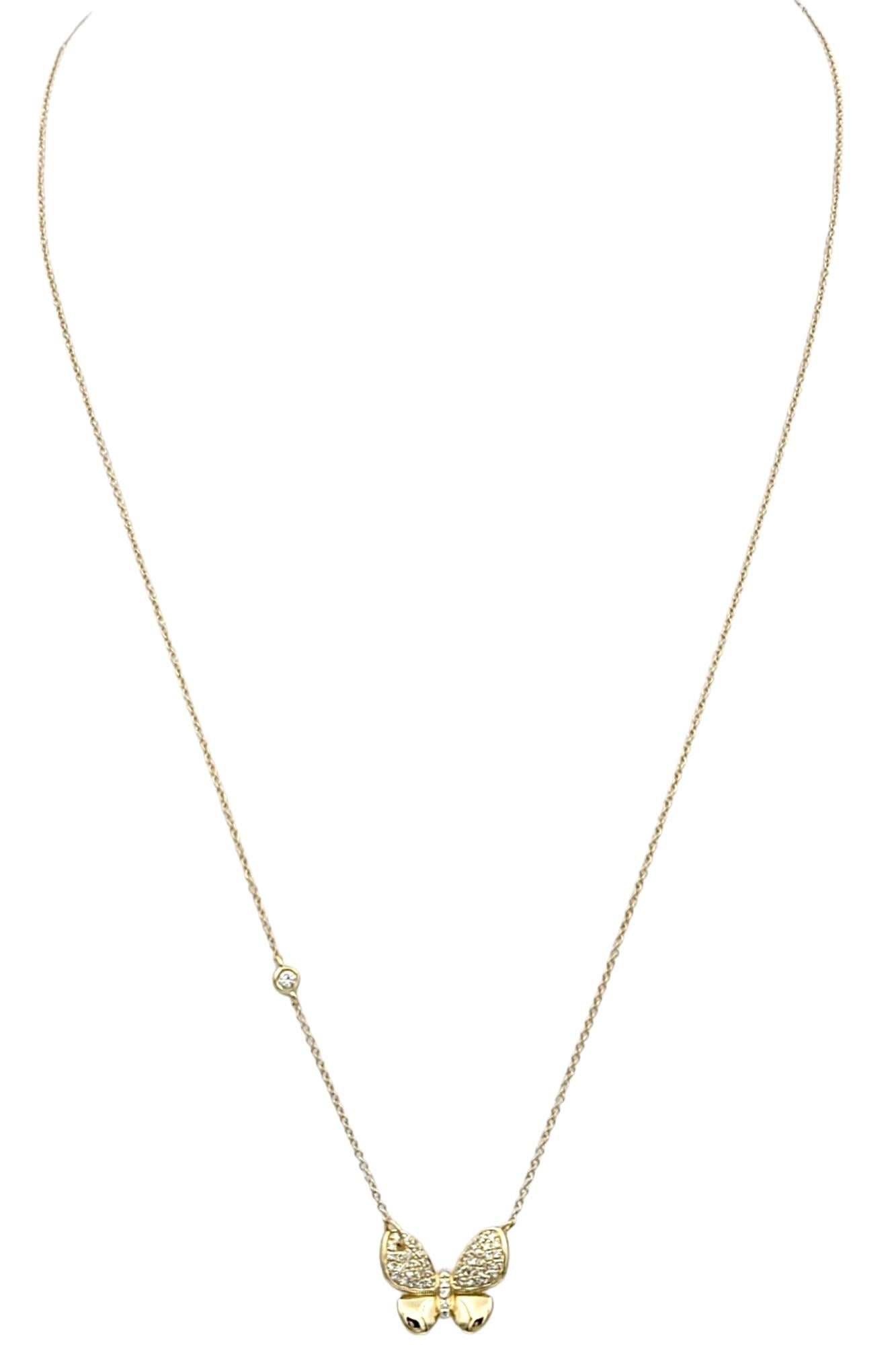 Contemporary Effy Pavé Diamond Butterfly Pendant Necklace Set in 14 Karat Yellow Gold For Sale