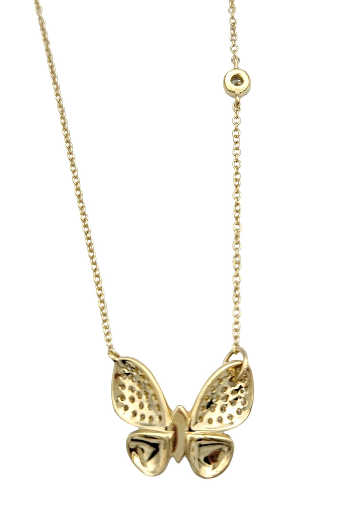 Effy Pavé Diamond Butterfly Pendant Necklace Set in 14 Karat Yellow Gold In Good Condition For Sale In Scottsdale, AZ