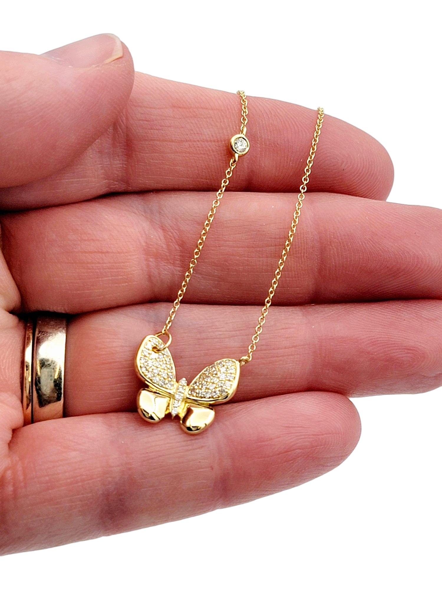 Effy Pavé Diamond Butterfly Pendant Necklace Set in 14 Karat Yellow Gold For Sale 2