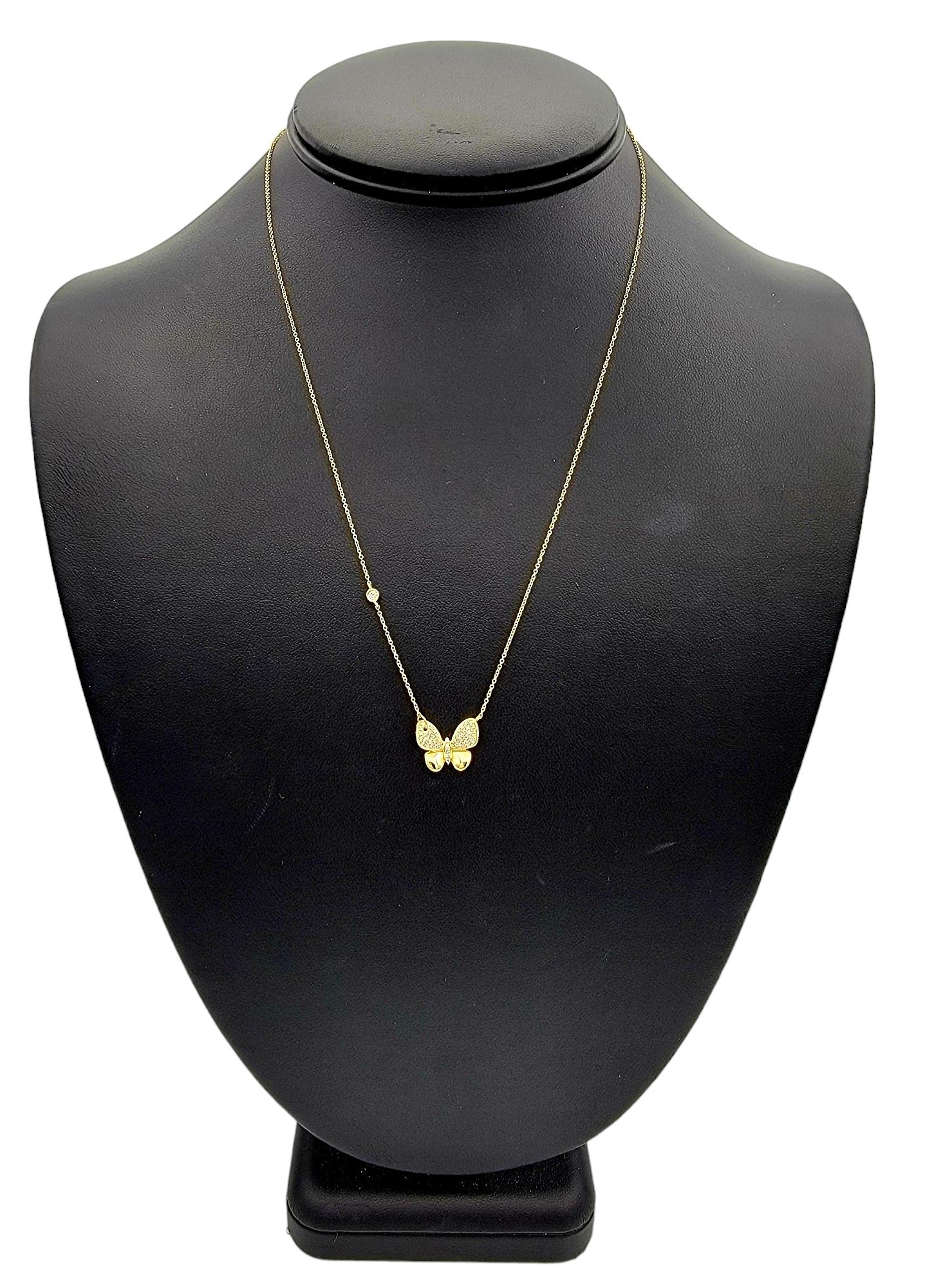 Effy Pavé Diamond Butterfly Pendant Necklace Set in 14 Karat Yellow Gold For Sale 3