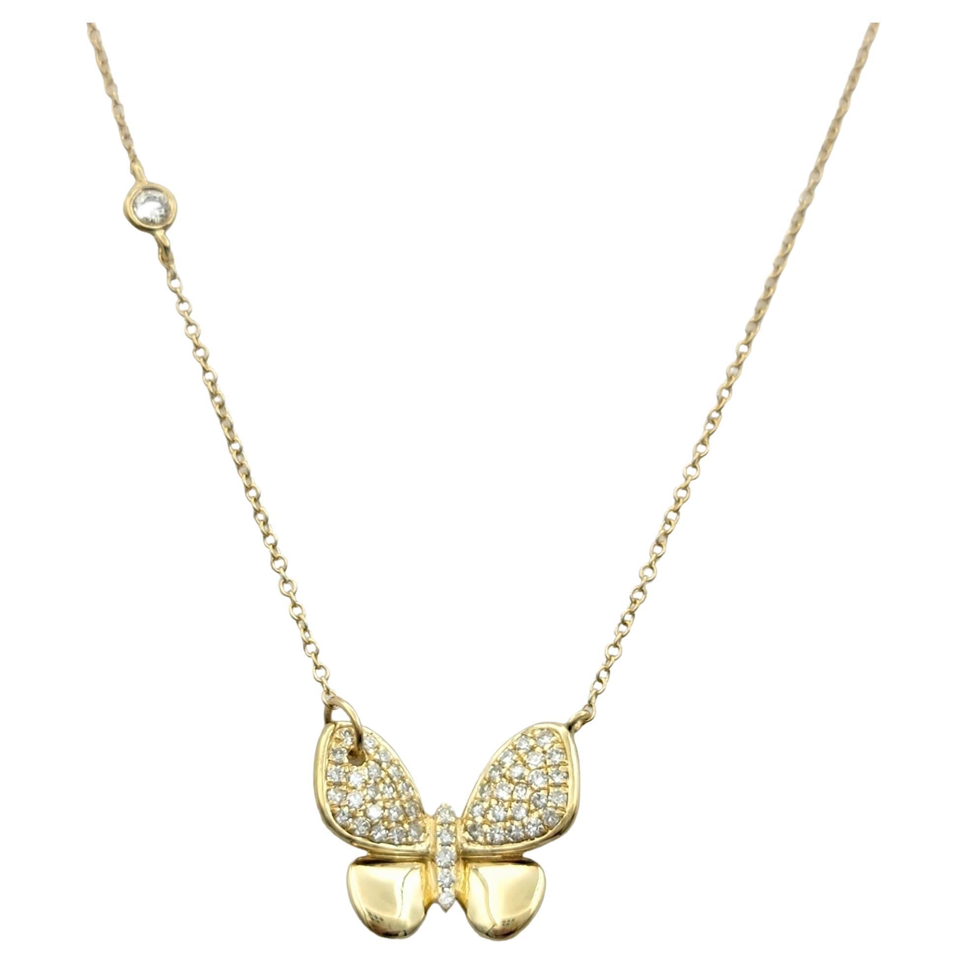 Effy Pavé Diamond Butterfly Pendant Necklace Set in 14 Karat Yellow Gold For Sale