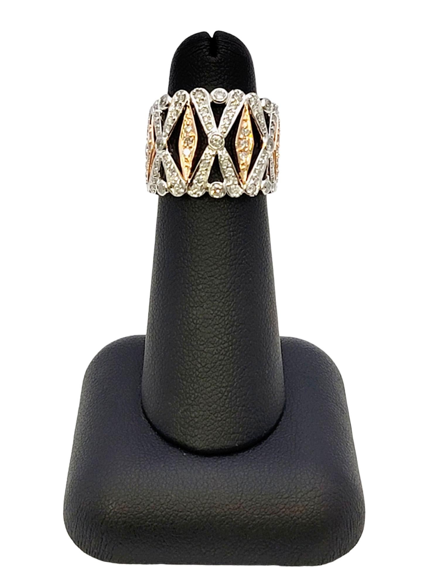 Effy Pave Diamond Graduated 'X' Band Ring in 14 Karat White and Rose Gold For Sale 4