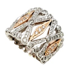 Effy Pave Diamond Graduated 'X' Band Ring in 14 Karat White and Rose Gold