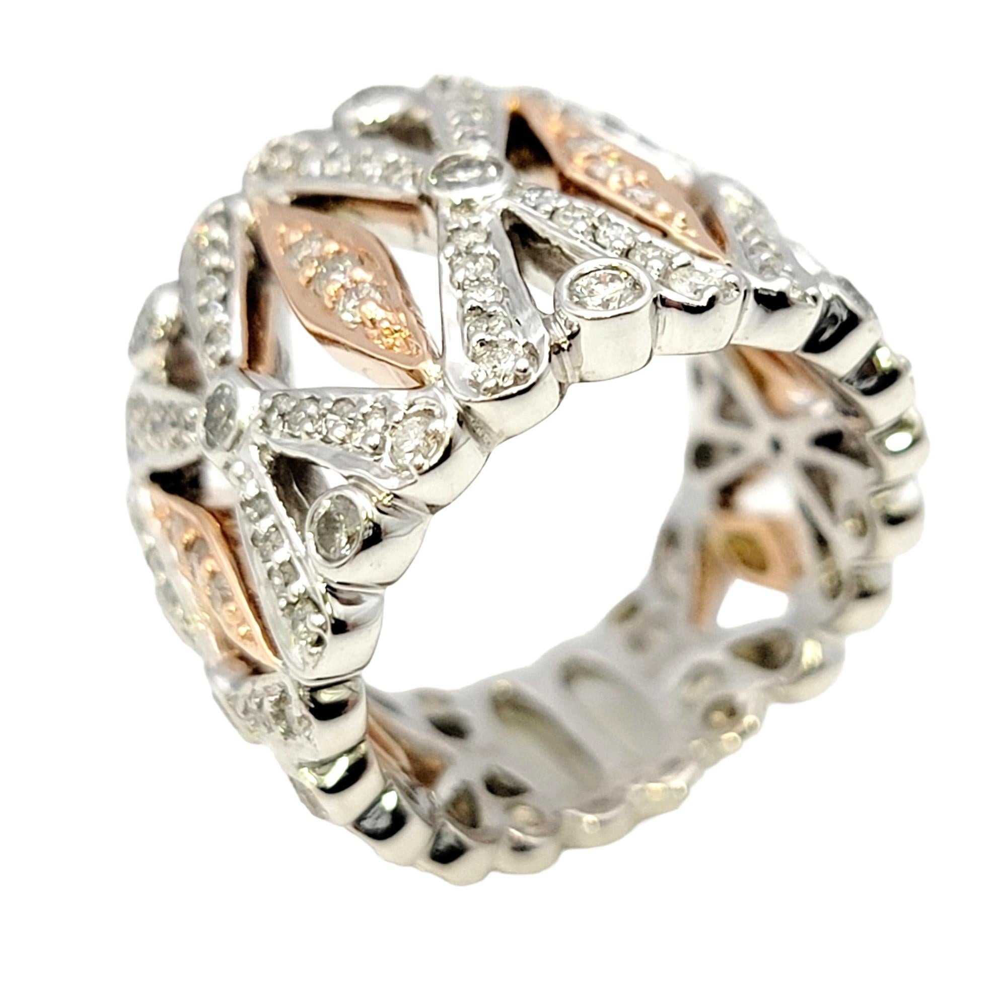 Contemporary Effy Pave Diamond Graduated 'X' Band Ring in 14 Karat White and Rose Gold For Sale