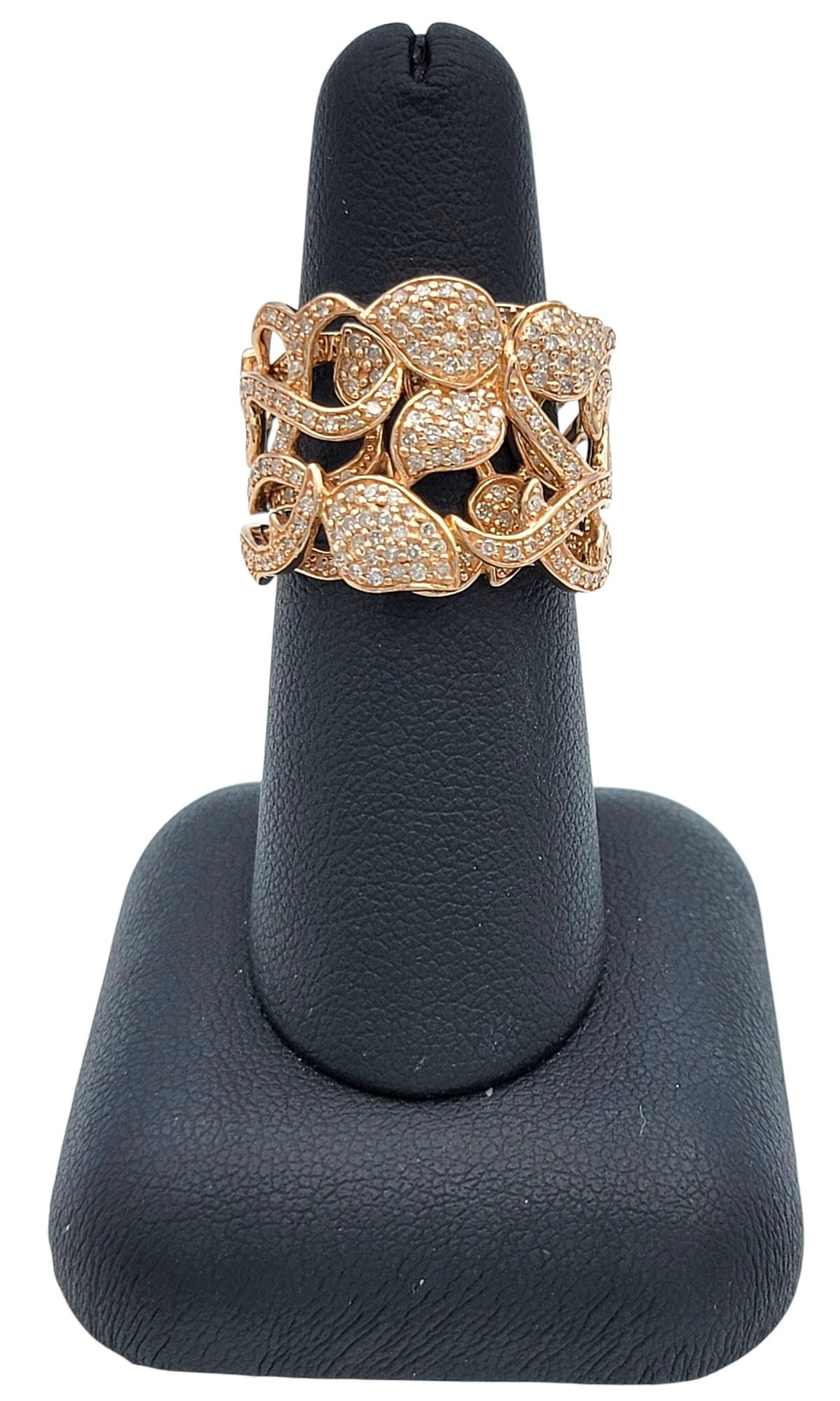 Effy Pavé Diamond Layered Ornate Leaf Motif Wide Band Ring in 14 Karat Rose Gold For Sale 5