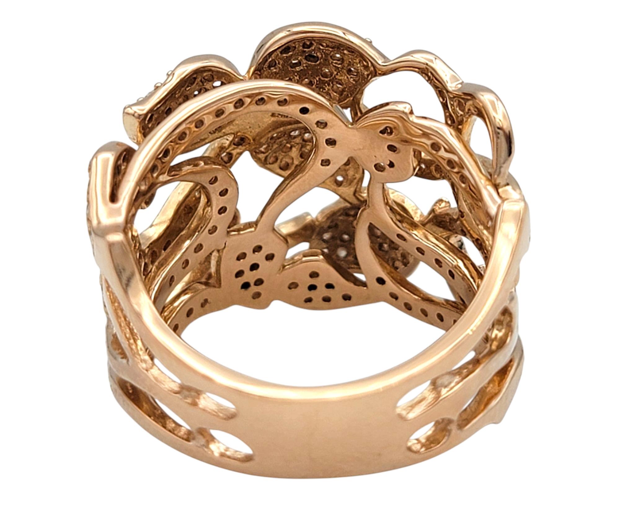 Women's Effy Pavé Diamond Layered Ornate Leaf Motif Wide Band Ring in 14 Karat Rose Gold For Sale