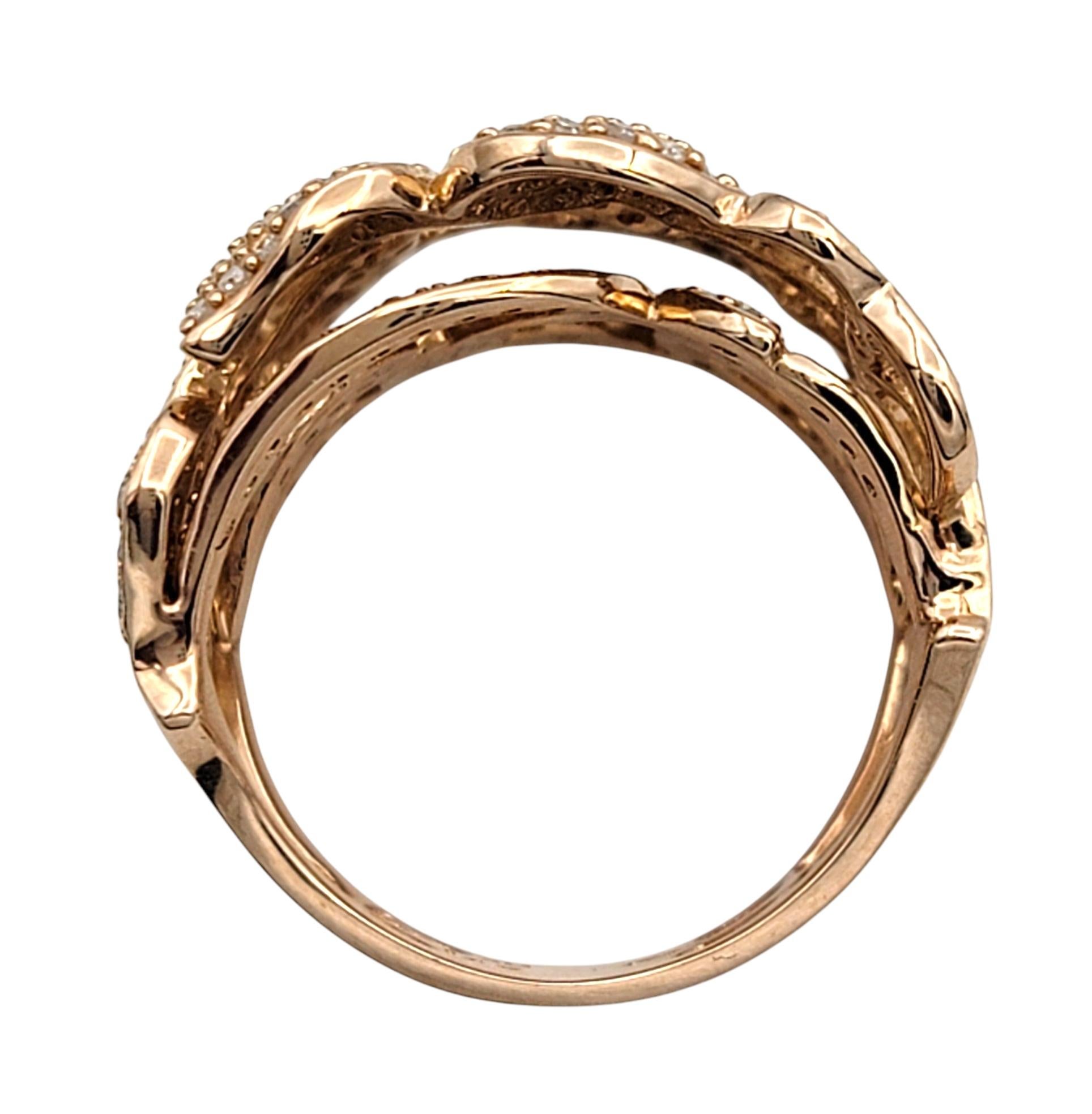 Effy Pavé Diamond Layered Ornate Leaf Motif Wide Band Ring in 14 Karat Rose Gold For Sale 1