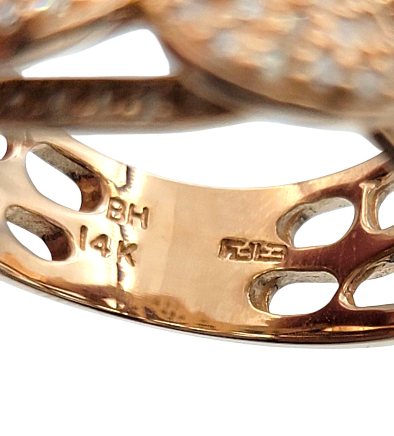 Effy Pavé Diamond Layered Ornate Leaf Motif Wide Band Ring in 14 Karat Rose Gold For Sale 2