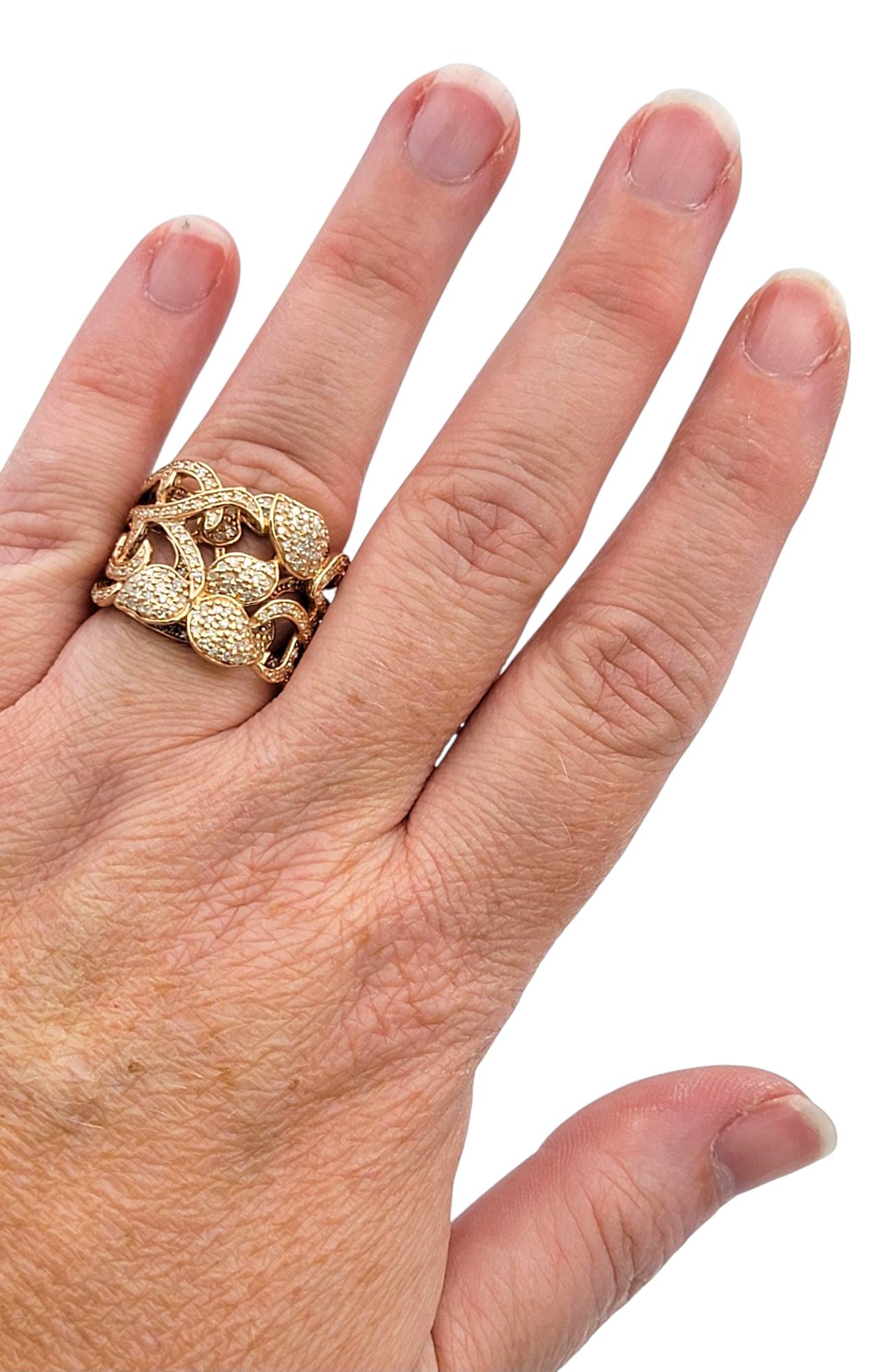 Effy Pavé Diamond Layered Ornate Leaf Motif Wide Band Ring in 14 Karat Rose Gold For Sale 3
