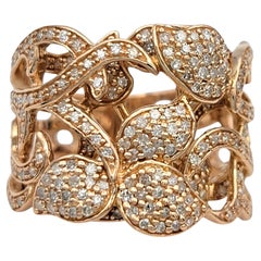 Effy Pavé Diamond Layered Ornate Leaf Motif Wide Band Ring in 14 Karat Rose Gold