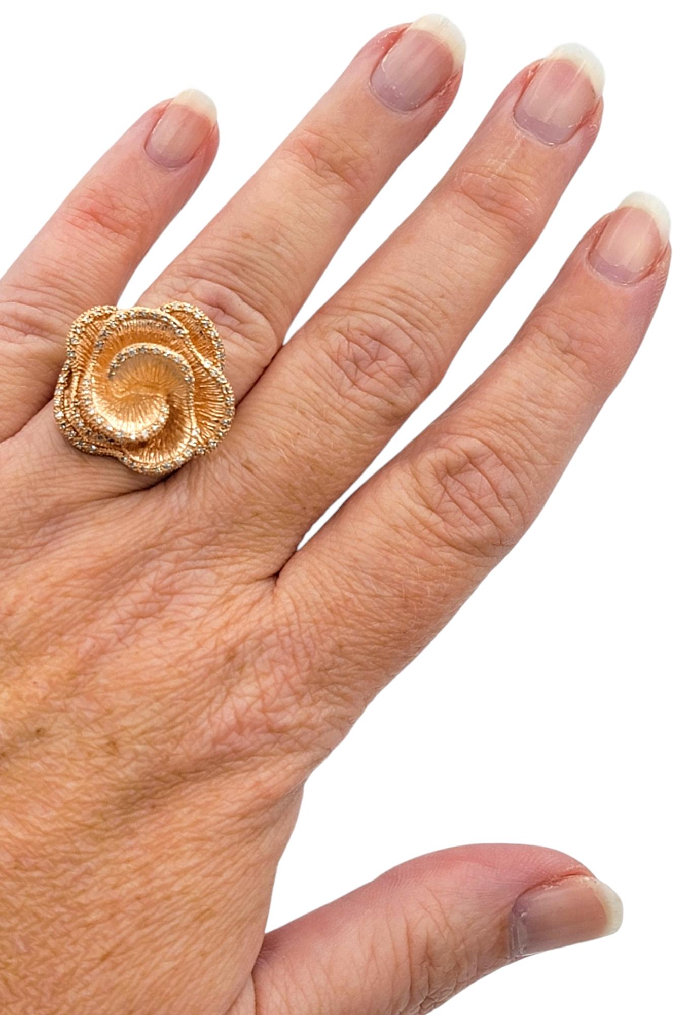 Effy Pavé Set Single Cut Diamond Flower Cocktail Ring in 14 Karat Rose Gold For Sale 6