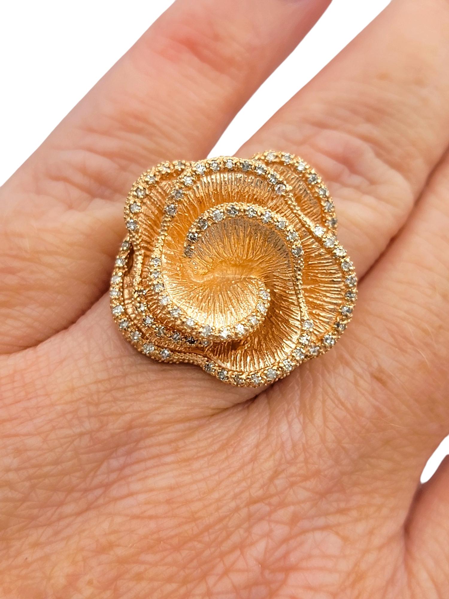 Effy Pavé Set Single Cut Diamond Flower Cocktail Ring in 14 Karat Rose Gold For Sale 7