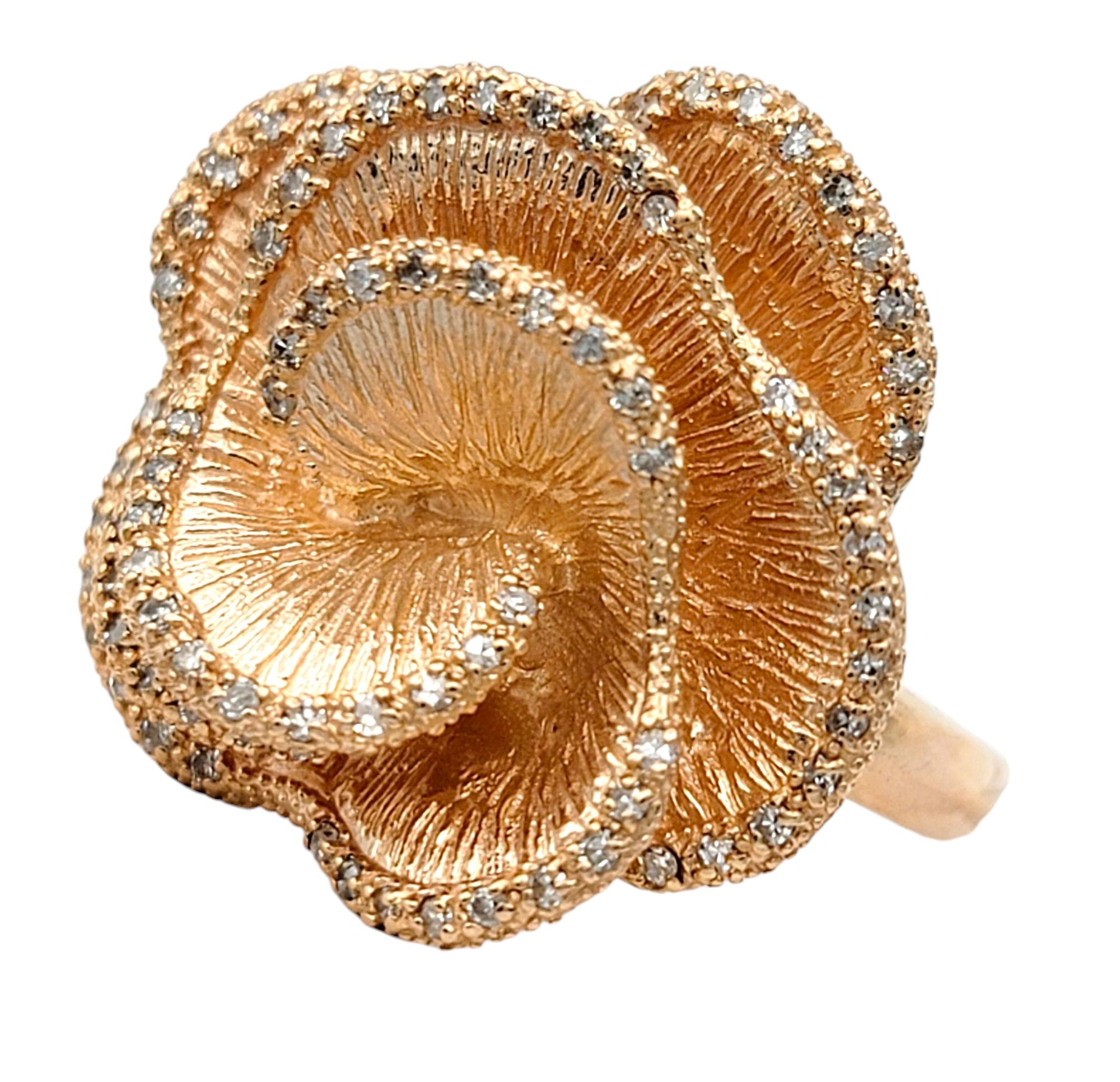 Contemporary Effy Pavé Set Single Cut Diamond Flower Cocktail Ring in 14 Karat Rose Gold For Sale