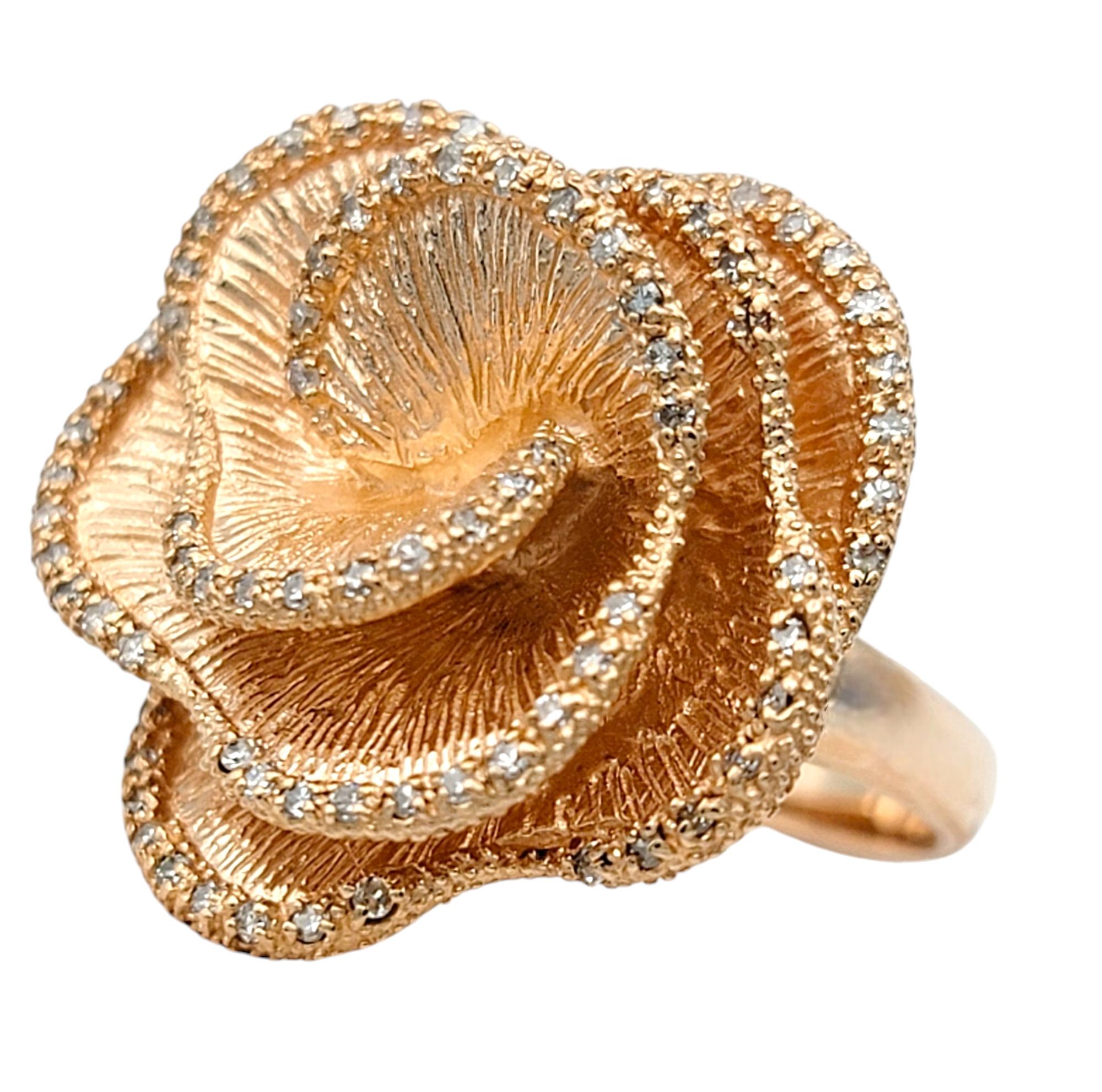 Effy Pavé Set Single Cut Diamond Flower Cocktail Ring in 14 Karat Rose Gold In Good Condition For Sale In Scottsdale, AZ