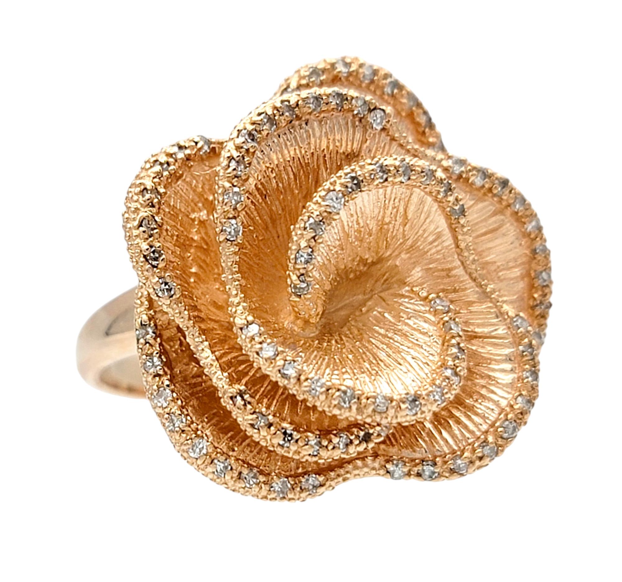 Women's Effy Pavé Set Single Cut Diamond Flower Cocktail Ring in 14 Karat Rose Gold For Sale