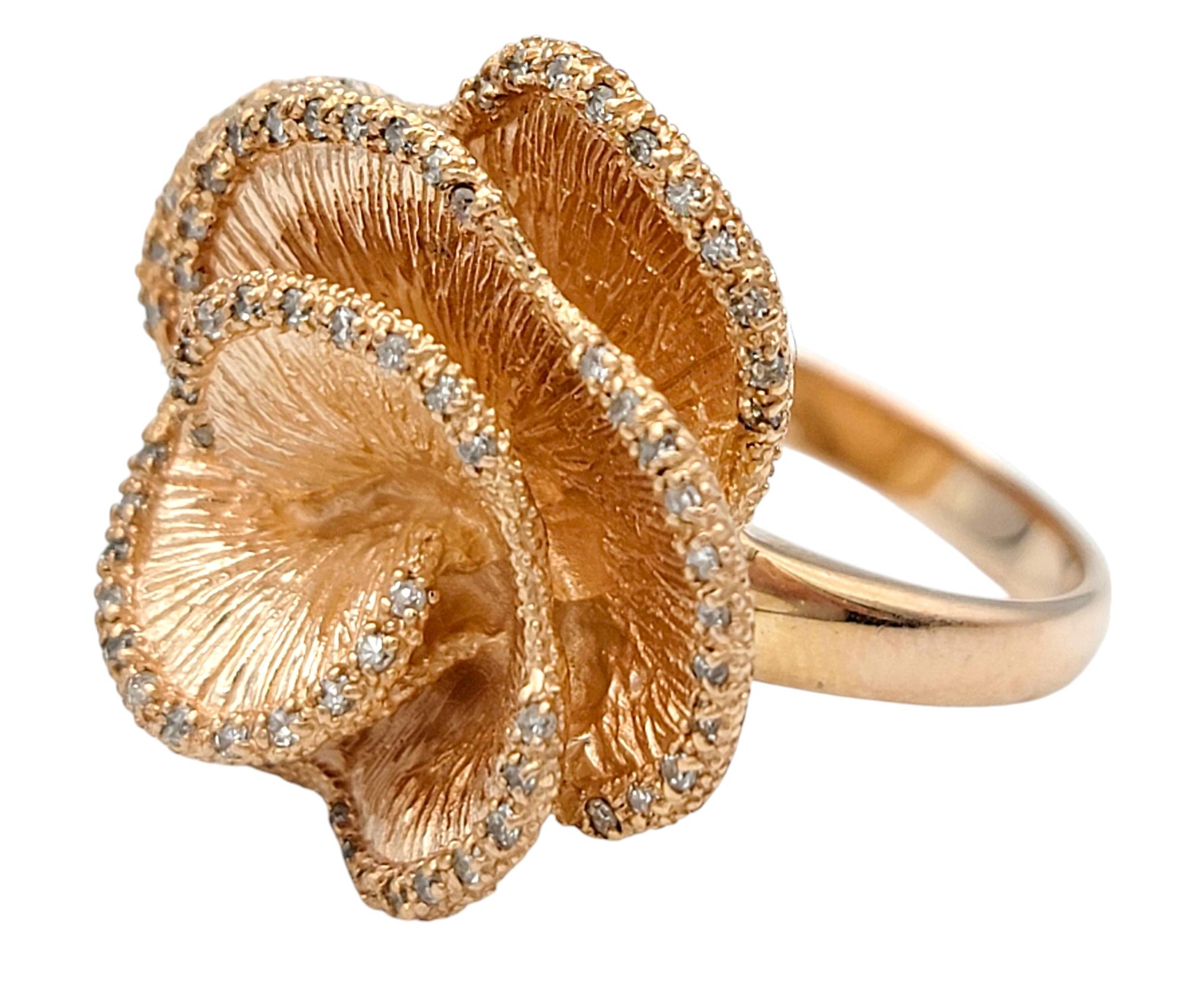 Effy Pavé Set Single Cut Diamond Flower Cocktail Ring in 14 Karat Rose Gold For Sale 1