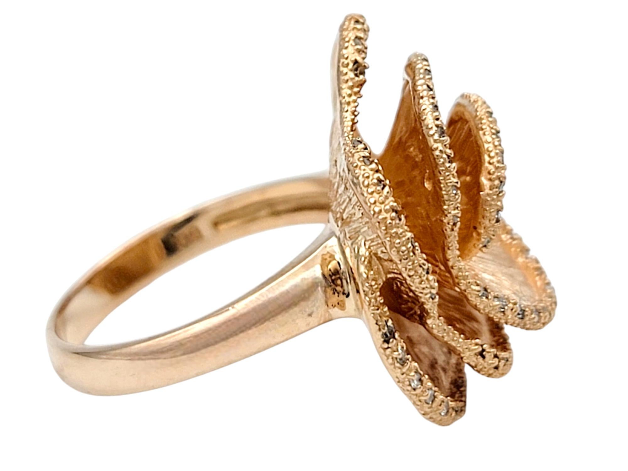 Effy Pavé Set Single Cut Diamond Flower Cocktail Ring in 14 Karat Rose Gold For Sale 2