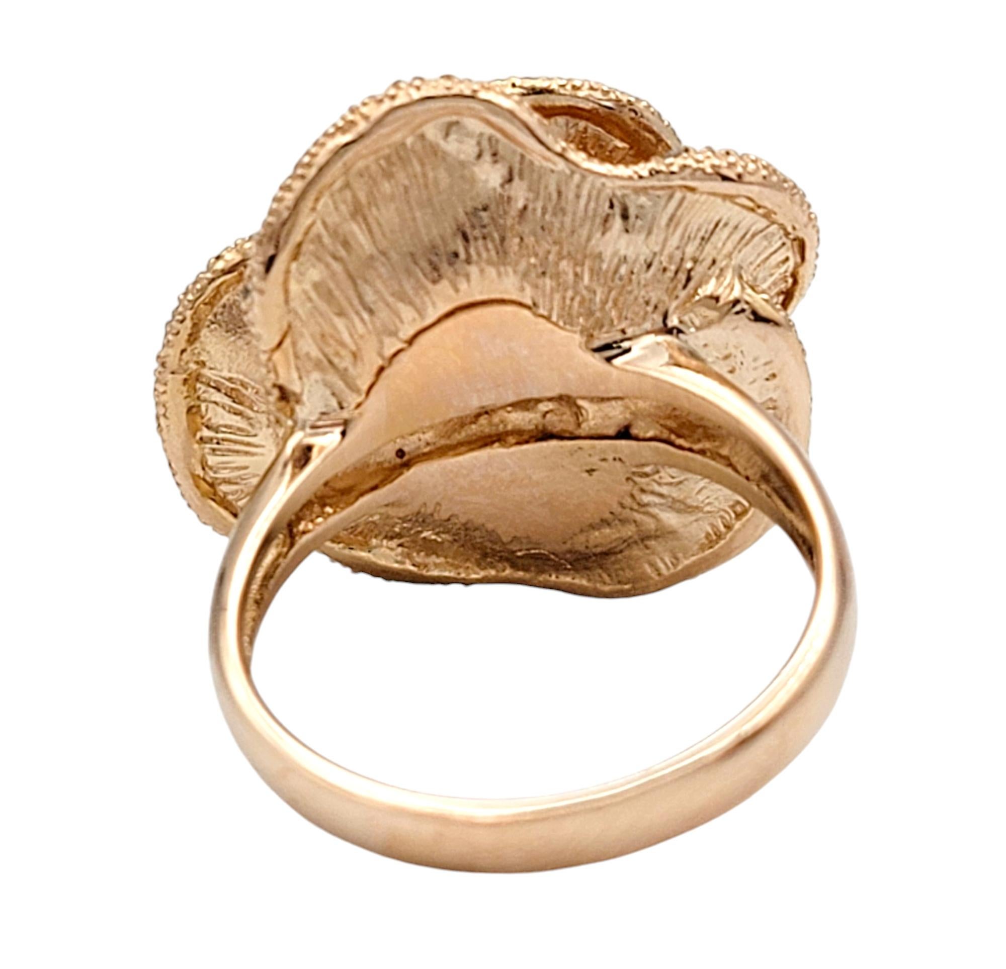 Effy Pavé Set Single Cut Diamond Flower Cocktail Ring in 14 Karat Rose Gold For Sale 3