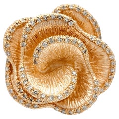 Effy Pavé Set Single Cut Diamond Flower Cocktail Ring in 14 Karat Rose Gold